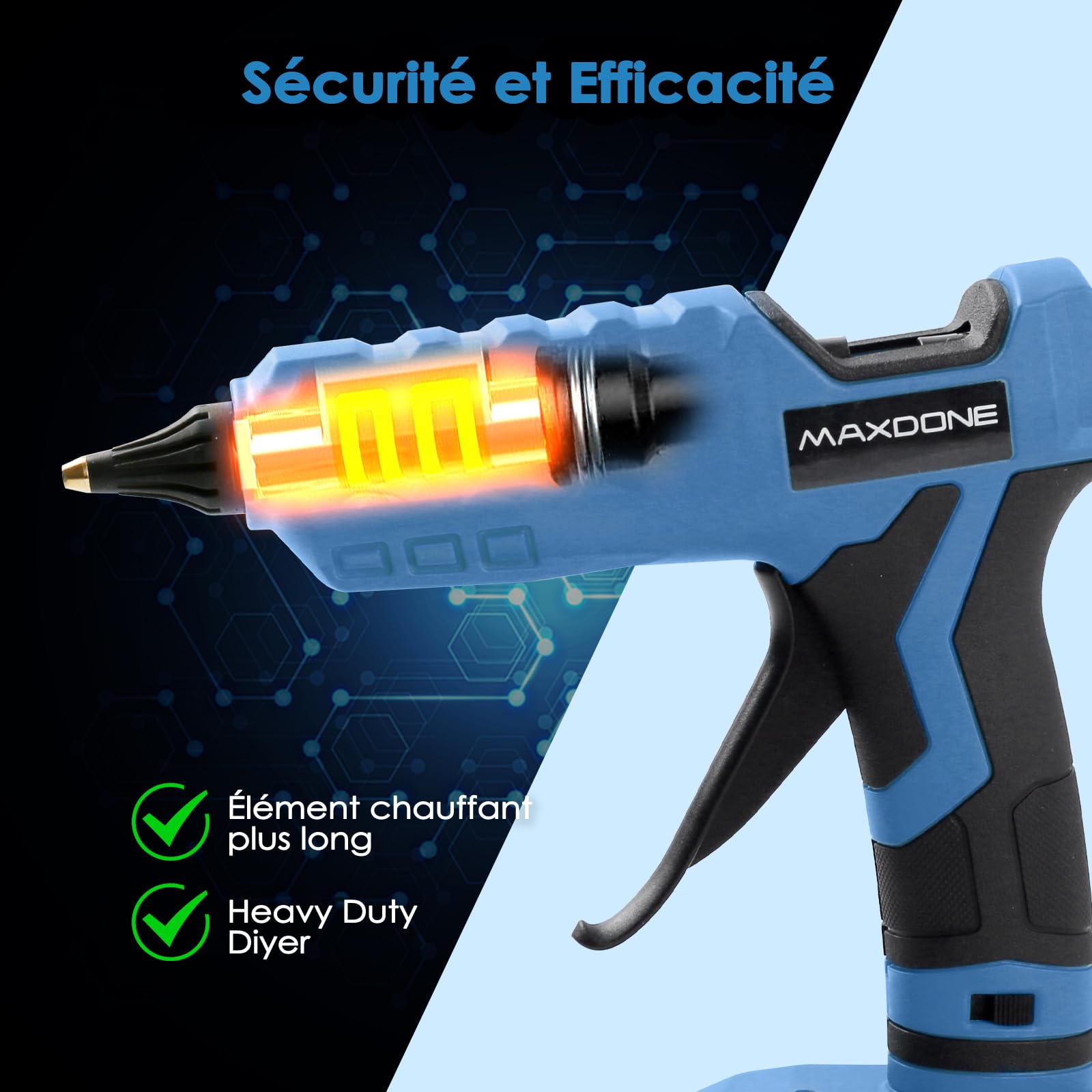 Pistolet à Colle Chaude sans fil 100W, Pistolet a Colle Chaude Compatible Avec Makita 18V et Bâtons de Colle, Pour le Bricolage, L'art, Bâtons de 11 mm (Outil Nu, Sans Batterie, Sans Chargeur)