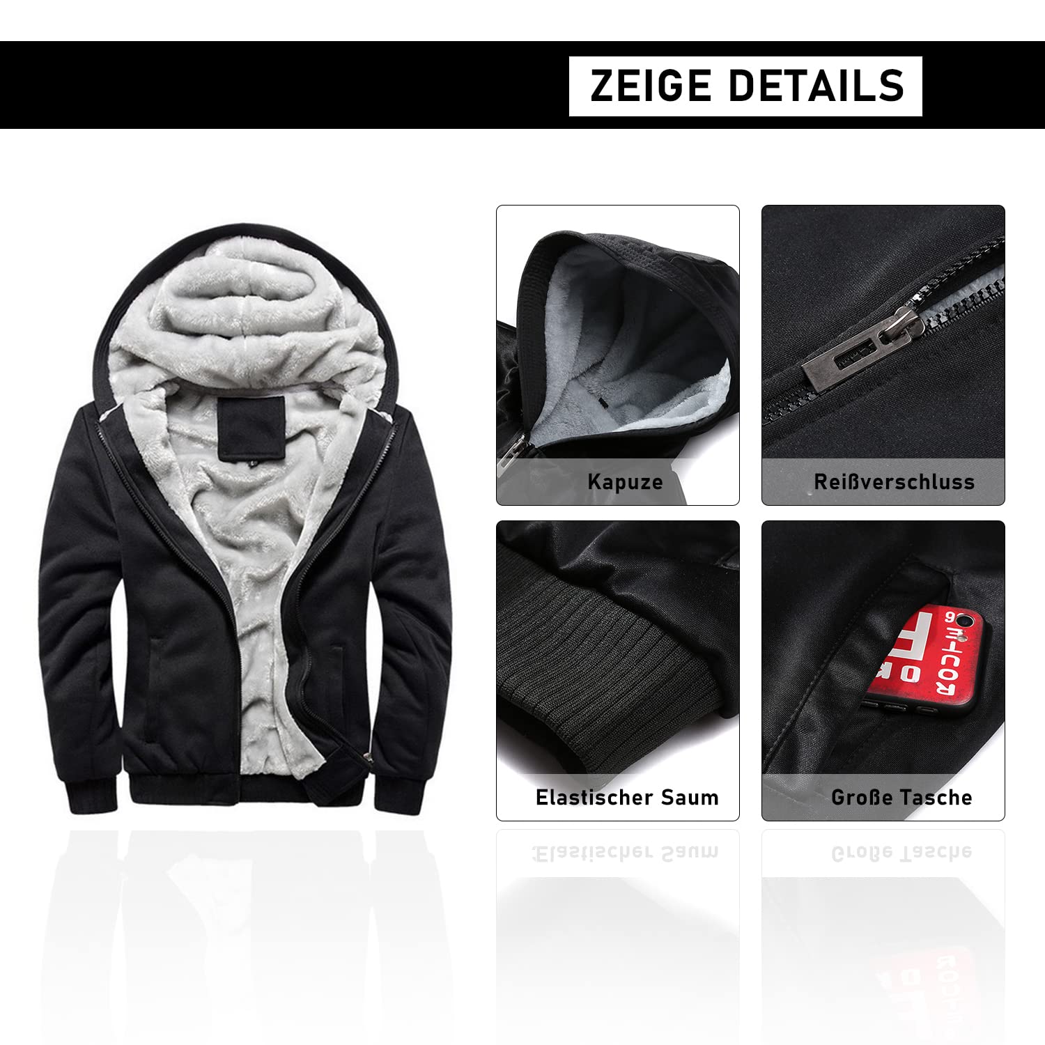 MANLUODANNI Kapuzenpullover Herren, Men's Hoodie Dicker Pullover Jacke Sweatjacke Fleece Kapuzenjacke Classic Sweater Casual Kapuzenpulli Sweatshirt Mit Reißverschluss
