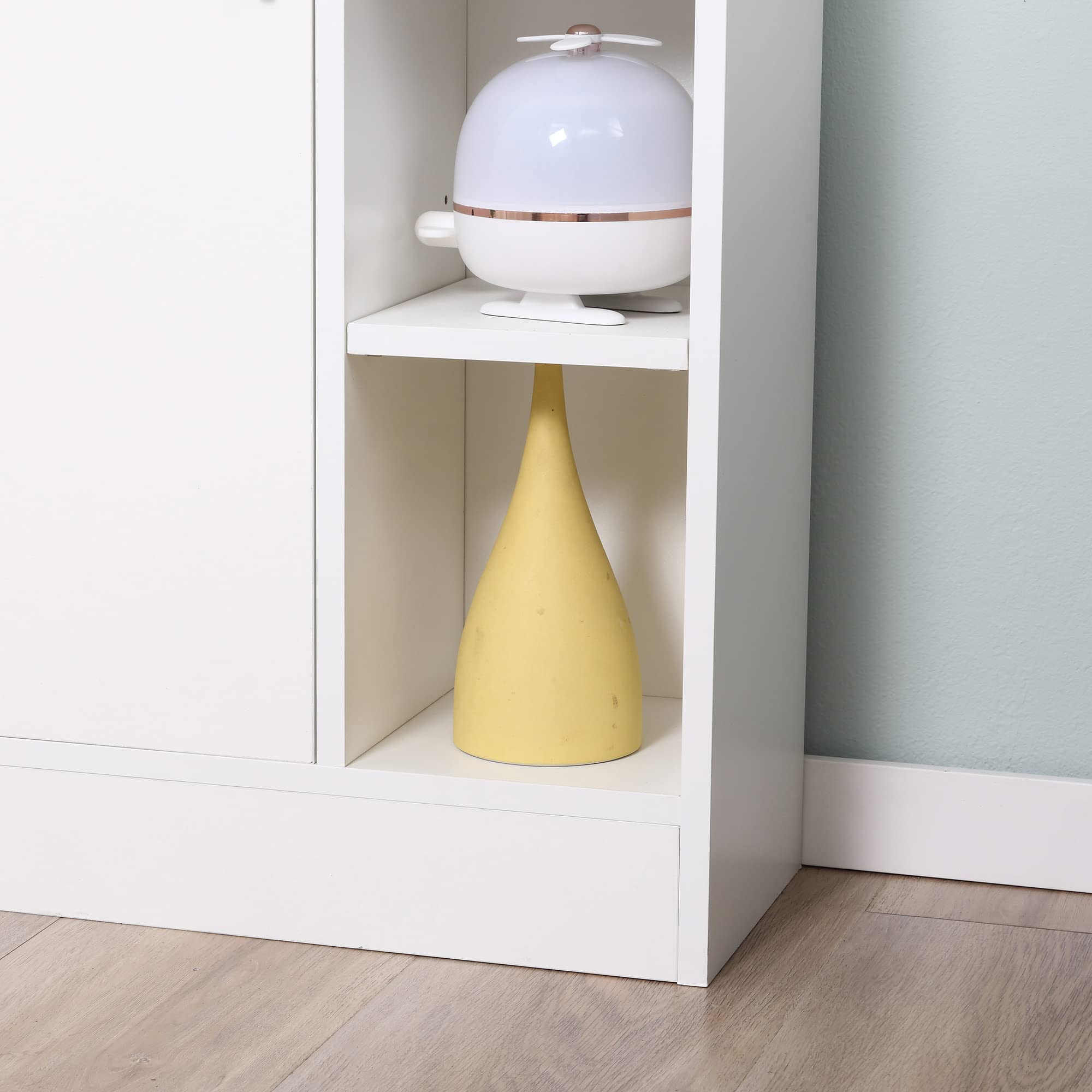 kleankin Armario de Suelo para Baño Madera 1 Puerta 71x22x100 cm Blanco | 8 Compartimentos Abiertos, Estantes Ajustables, Mueble Auxiliar Multiusos, para Cocina Salón