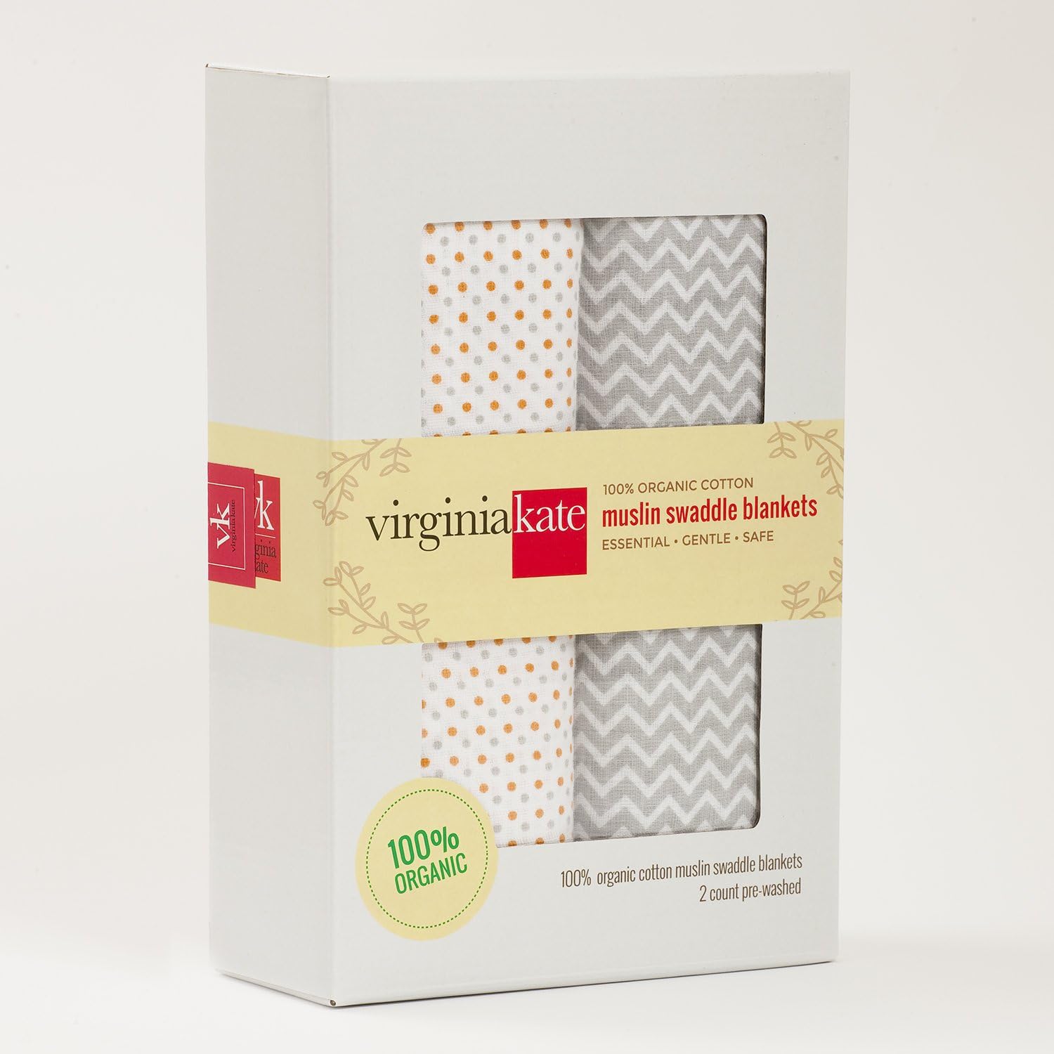 Virginia Kate Organic Muslin Swaddle Blankets Large Cotton Unisex Baby Swaddles Wraps, for Girls or Boys, 2-Count
