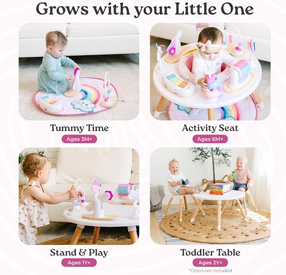 Move2Play 4-in-1 Baby Activity Center | Montessori-Inspired Design | 8 Interactive Toys | Tummy Time, Exersaucer, Jumper | 3-6+ Month Must Have | Baby Essential (Rainbow Mat)