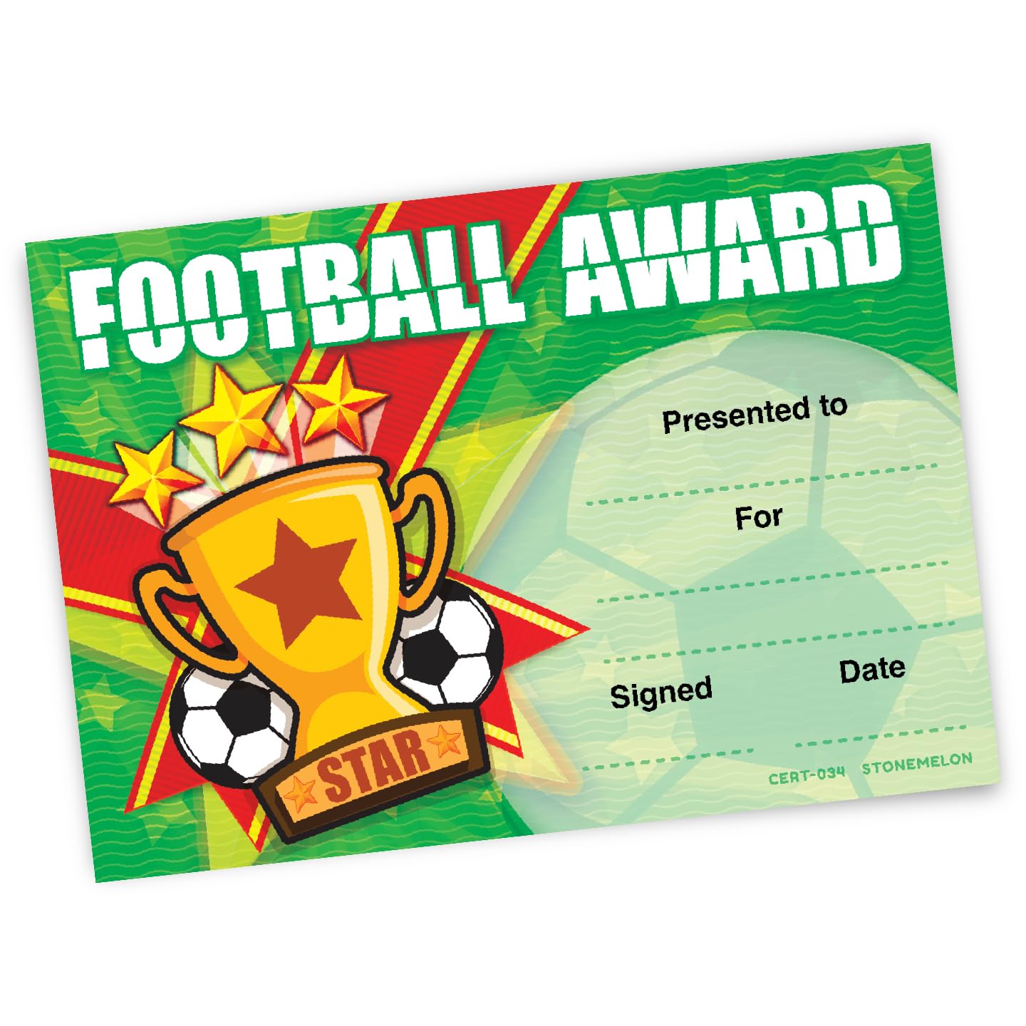 30 Certificates Football Award Player of the Match Gold Star Award A5 Card Nursery School Teacher Reward Football Soccer Certificate