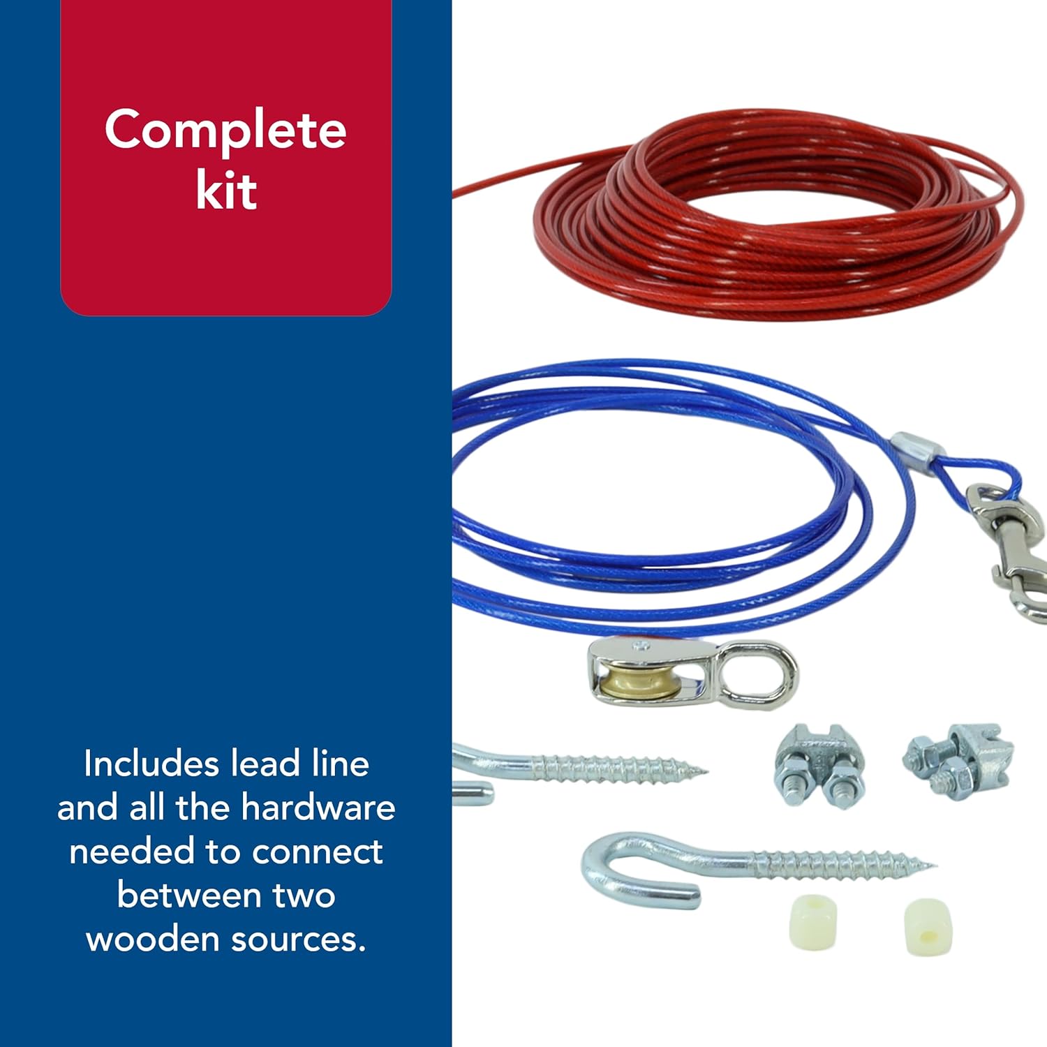 Coastal Pet Titan Aerial Dog Run - Dog Cable Tie Out - Durable Dog Zipline for Backyard - Effective Dog Trolley System - Includes Lead Line & Hardware - Works with Dogs up to 50 lbs - 50'