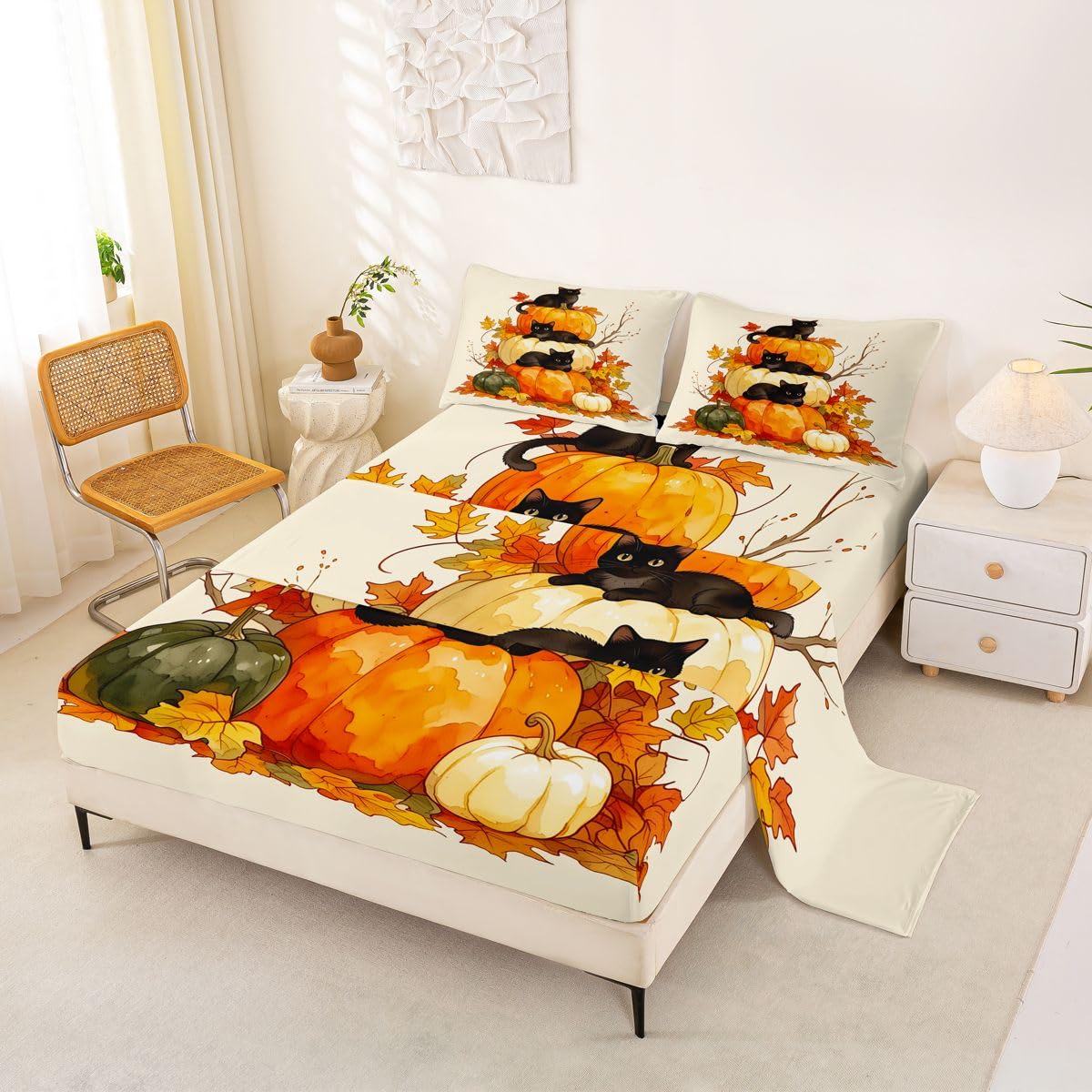 Homewish Sábana bajera ajustable de tamaño king con diseño de calabaza y