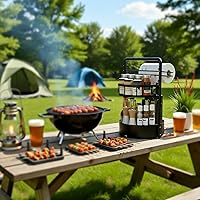 Vista 8 de JEESA Rotating Spice Rack with Paper Towel Holder, 2 Tier Lazy Susan for Spices, Sturdy Iron Seasoning Organizer for Kitchen Countertop, Black