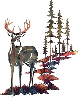 Décoration murale cerf en métal – Décoration murale de jardin forestier, statue d'arbre de montagne pour intérieur/extérieur, maison, salon, chambre à coucher