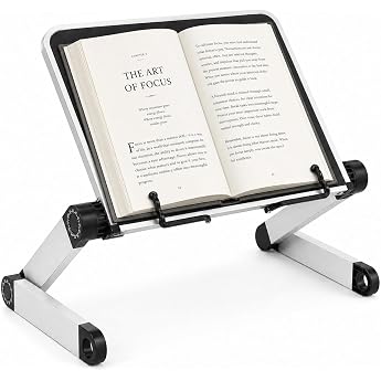 Book Stand Reading Stand 360  Rotatable Foldable Cookbook Holder with Side Clip Book Stand Bed Book Holder Book Stand Book Holder for Recipe Magazine Tablet Laptop