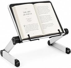 Adjustable Height Book Stand, Reading Stand with Aluminium Alloy Arm, Folding Book Holder for Thick Books, Recipes, Sheet Music, Tablet, iPad, Laptop
