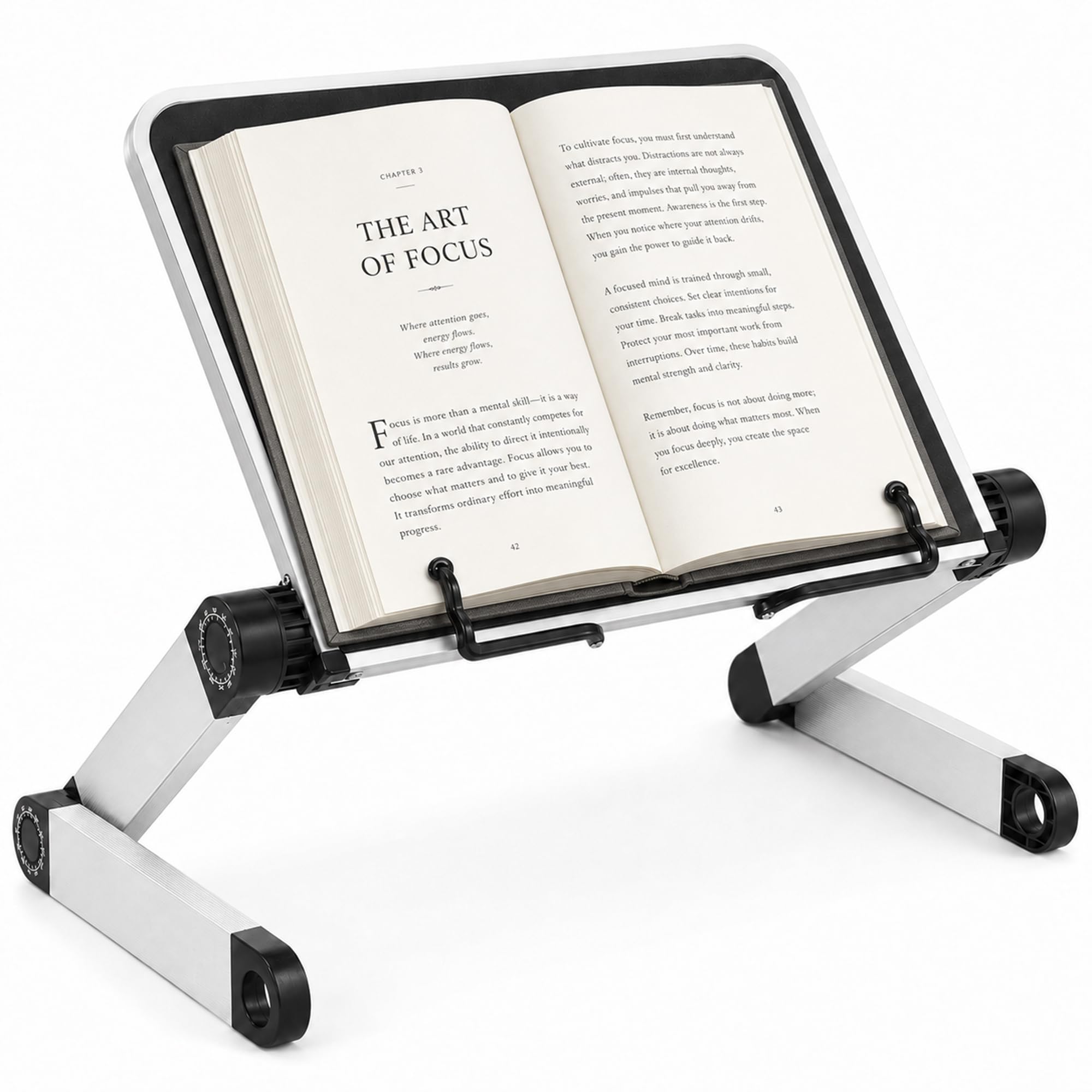 Atril para Libros Ajustable en Altura, Soporte de Lectura Plegable de Sobremesa con Brazos de Aluminio y Ajuste, Atril …