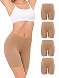 voenxe Women Cotton Boy Shorts Underwear,Lady Boxer Brief,High Waist Anti Chafe Short for Under Dress,Soft Biker Panty 4Pack Nude