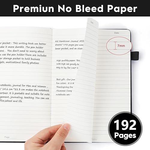 Miniatura 5 de Cuadernos A5 rayados para trabajo, 192 páginas, tamaño mediano de 5.7 x 8.3 pulgadas, con rayas universitarias, diarios de tapa dura de cuero vegano