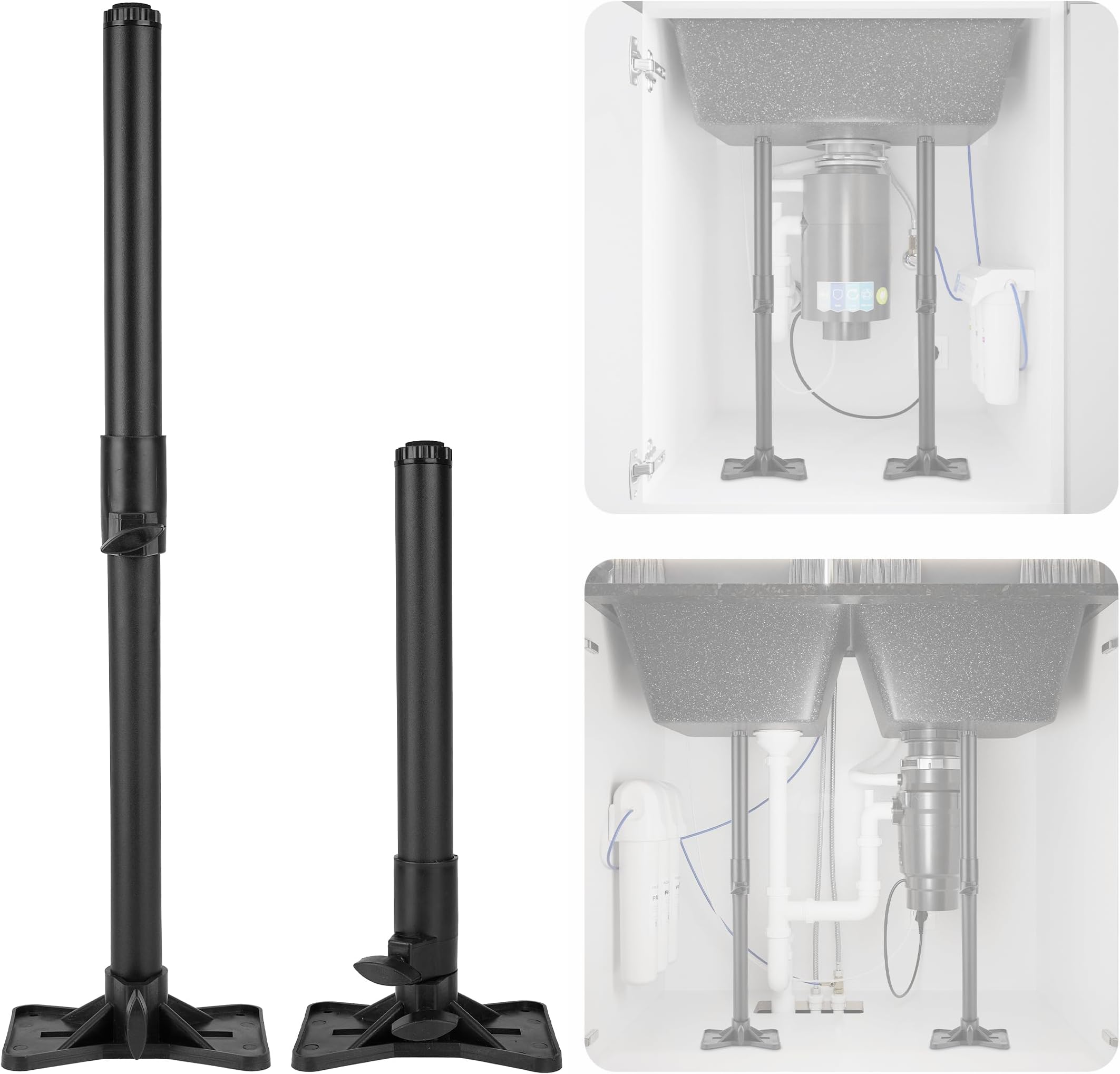 IRONWALLS Undermount Sink Brackets, 2PCS 17.7”-29.5”/45-75cm Height Steel Kitchen Sink Cabinet Support Poles Adjustable, Drilling Free Sink Repair Kit for Kitchen, Bathroom