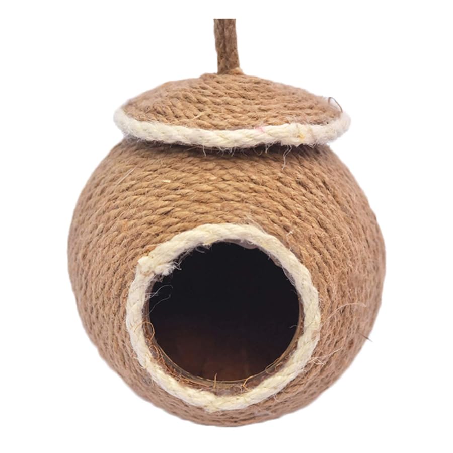Birdhouse, Parakeet Nest Coconut Shell Rope Weave Bird Breeding Nest for Budgie Parakeet Conure Canary Lovebird