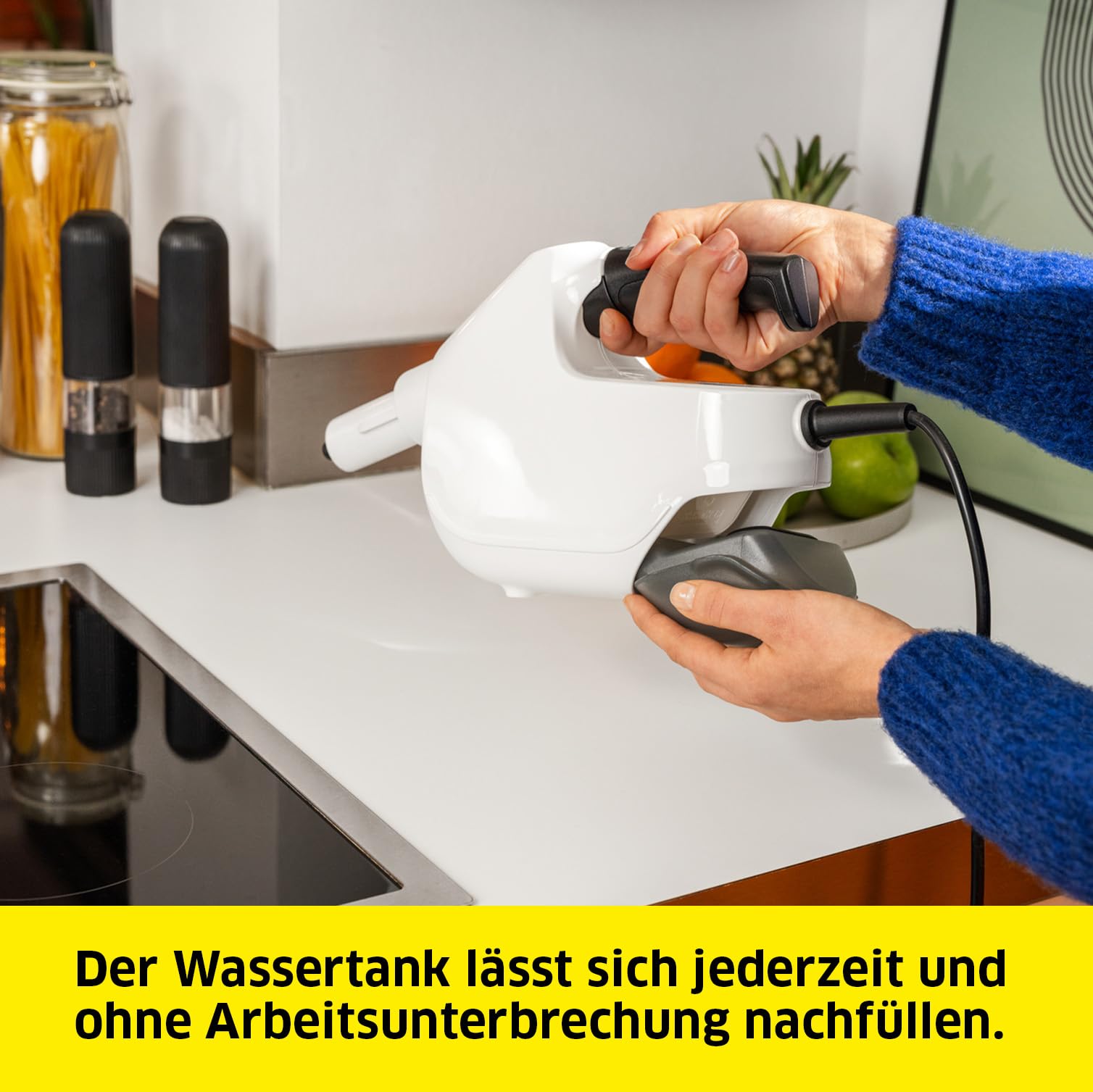 Kärcher Dampfreiniger SC 1 Multi & Up, Aufheizzeit: 30 s, Flächenleistung: ca. 20 m², Tank: 0,2 l, Gewicht: 1,6 kg, Bodendüse EasyFix Large, 1 Mikrofaser-Bodentuch Large, Entkalkungskartusche