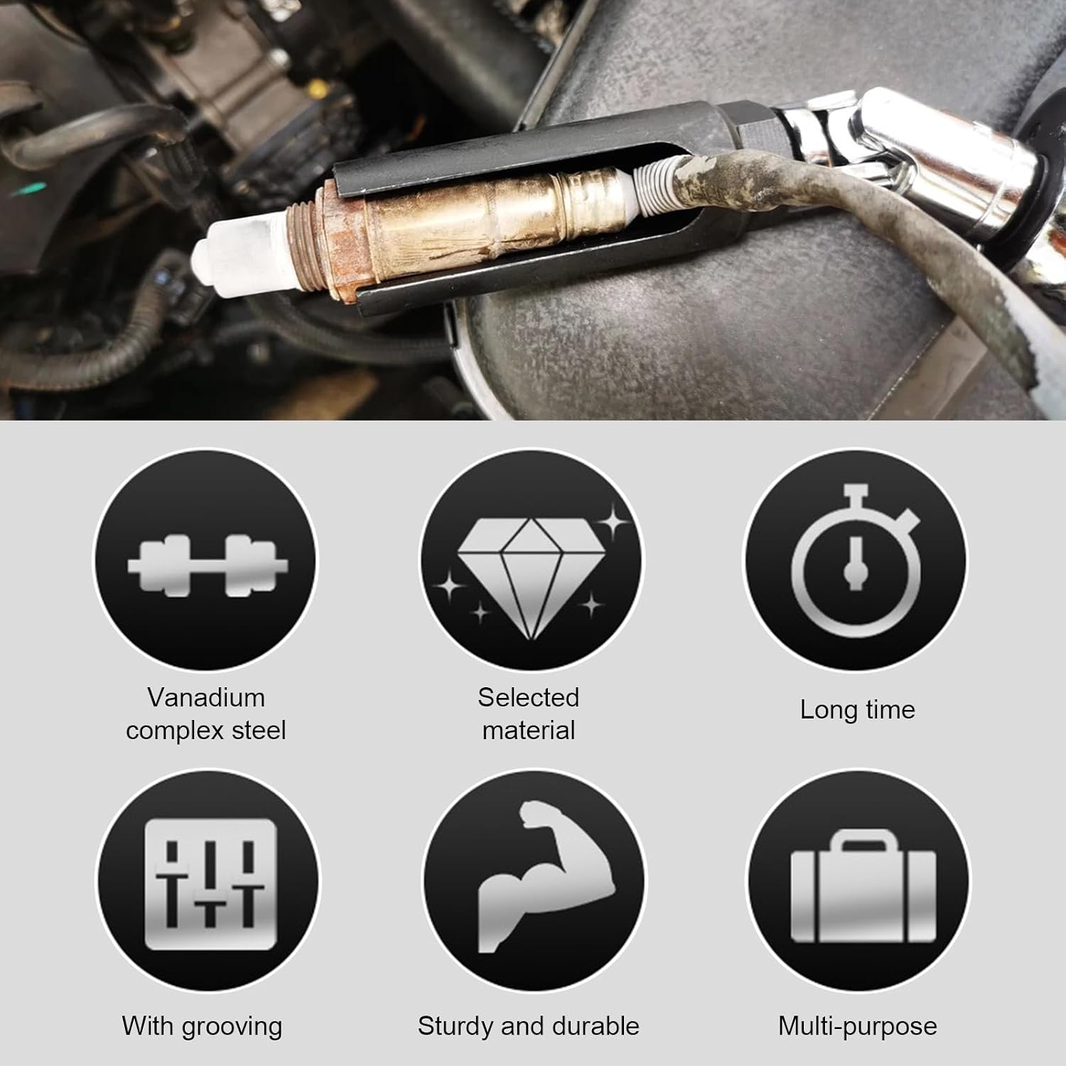 Oxygen Sensor Socket with Side Wire Cutout, 1/2 Inch Drive by 7/8 Inch 6-Point O2 Sensor Wrench Removal Tool, Offset Car Accessories for Preventing Damage to Wires (Large)