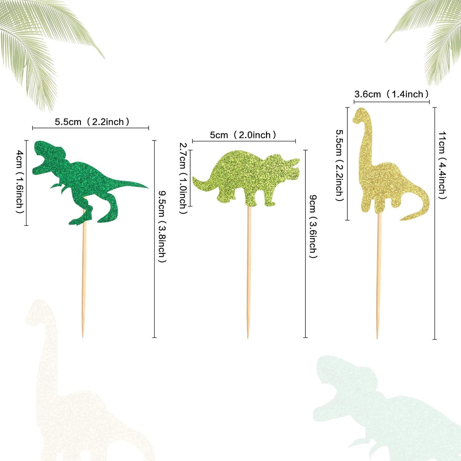 Blumomon 24Pcs Dinosaur Cupcake Topper Green Gold Glitter Cupcake Picks Cake Decoration for Baby Shower Wedding Birthday Event Party Supply - Image 3
