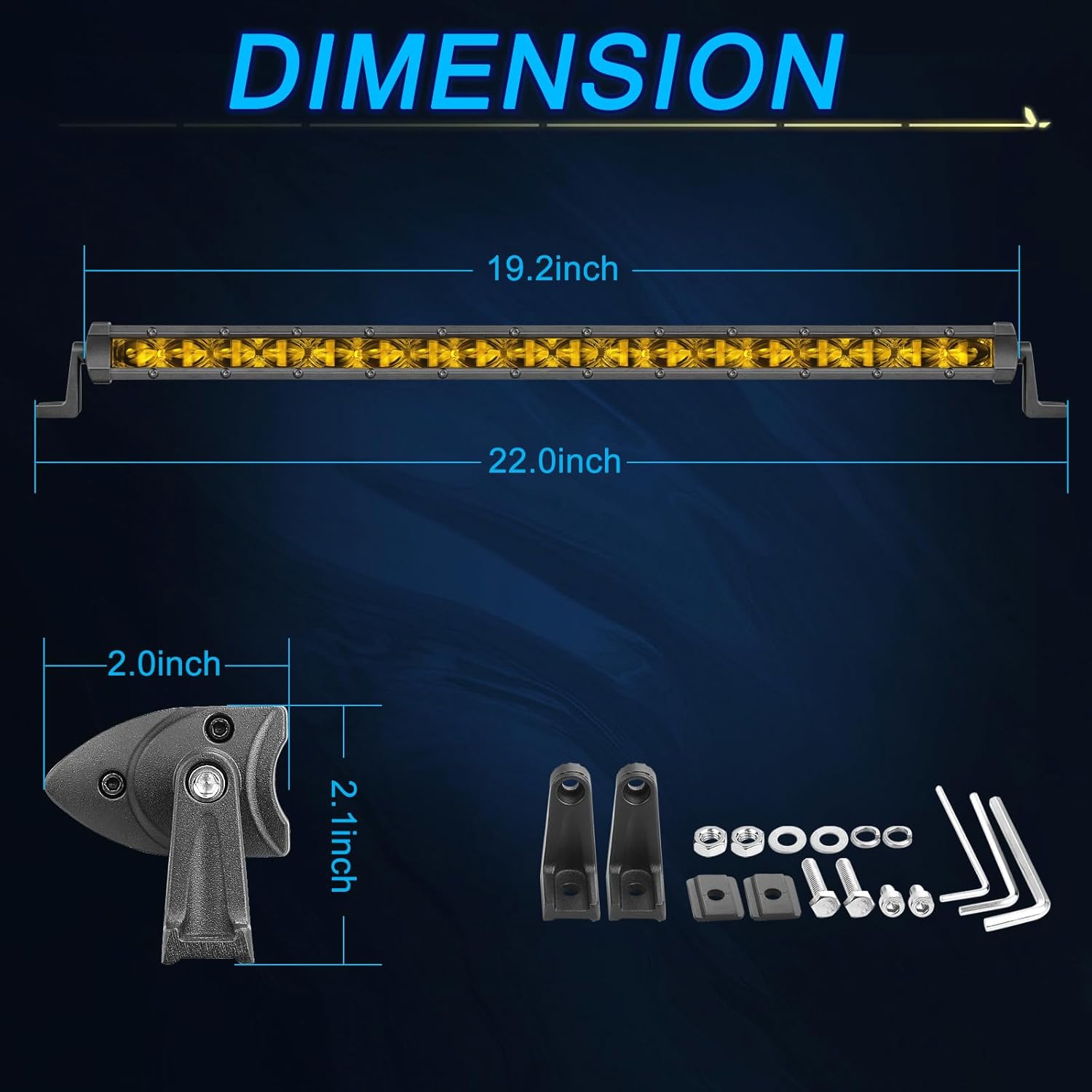 ACEC SHOP 20 Inch Amber LED Light Bar 90W Ultra Slim Single Row Light Bar Spot Beam Off Road Driving Fog Lights Bumper Lighting Yellow Lights Bar for Truck Pickup 4x4 SUV UTV ATV