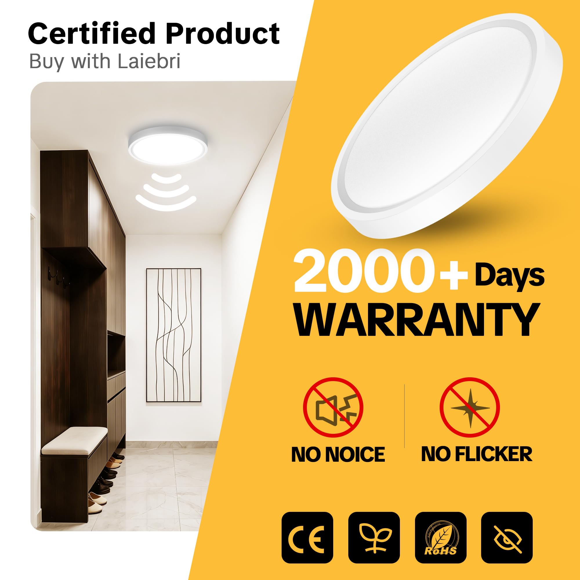 Plafonnier LED ultra-plat avec détecteur de mouvement, idéal pour couloir, escalier, cuisine, balcon ou débarras. Lumière blanche neutre 4000K, Ø 300 x 22 mm, lot de 2