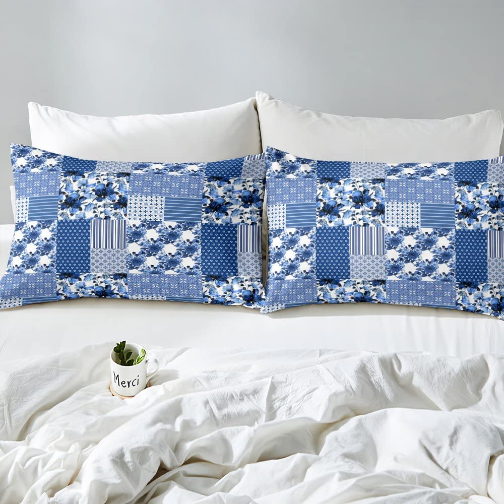 Set di biancheria da letto in 100% cotone a righe vintage, per letto king size, 3 pezzi, motivo patchwork astratto, per bambini, adolescenti, adulti, retrò, foglie, piante, decorazione, semplice