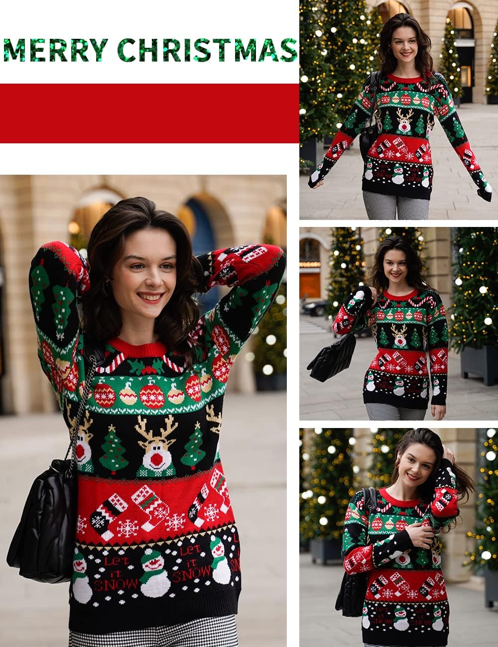 v28 Ugly Christmas Sweater for Women Reindeer Funny Merry Xmas Knit Sweaters - Image 5