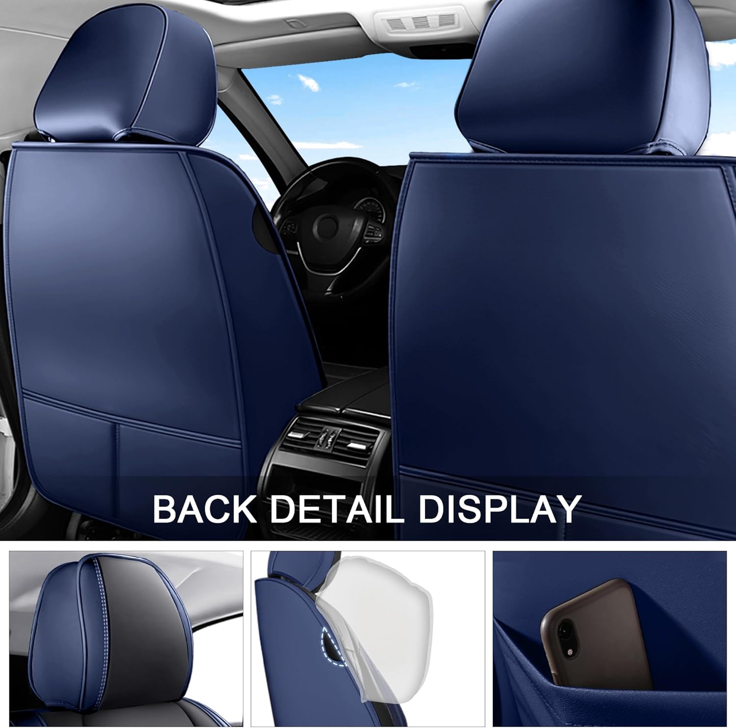 Seat Covers Full Set Custom Fit for Dodge Charger 2007-2026,Luxury 5 Seats Full Coverage Waterproof Leather Seat Cover for Car, Non-Slip Car Seat Cushion(Black Blue)