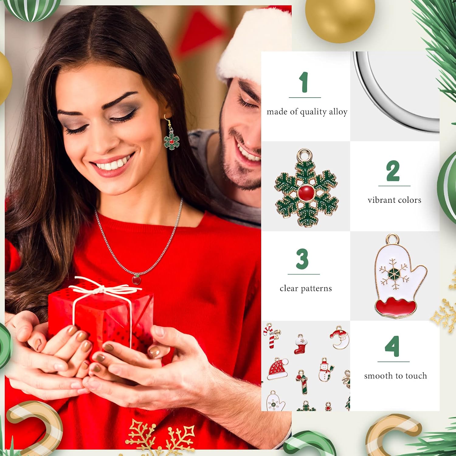 Jexine 388 Pcs Christmas Charms for Jewelry Making Kit 100 Jewelry Charms 20 Expandable Bangle Adjustable Wire Bracelet 20 Keyring with Chain 48 Ear Hook 200 Jump Rings for Xmas DIY Gift