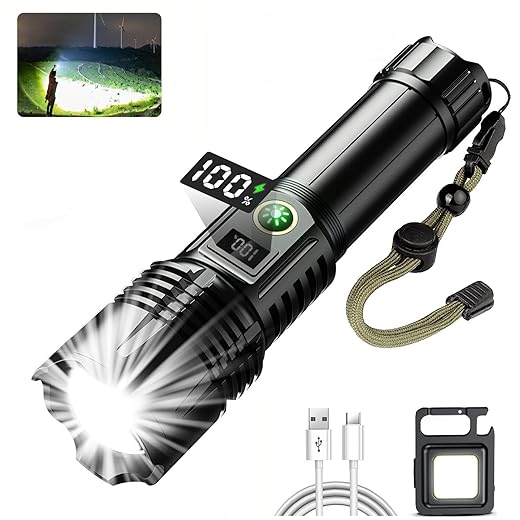 BIKACU LED Flashlight Rechargeable 90000 Lumens Super Bright XHP70 Flash Light Powerful Handheld Flashlights for Emergencies, Camping, Hiking, Zoomable & IPX5 Waterproof
