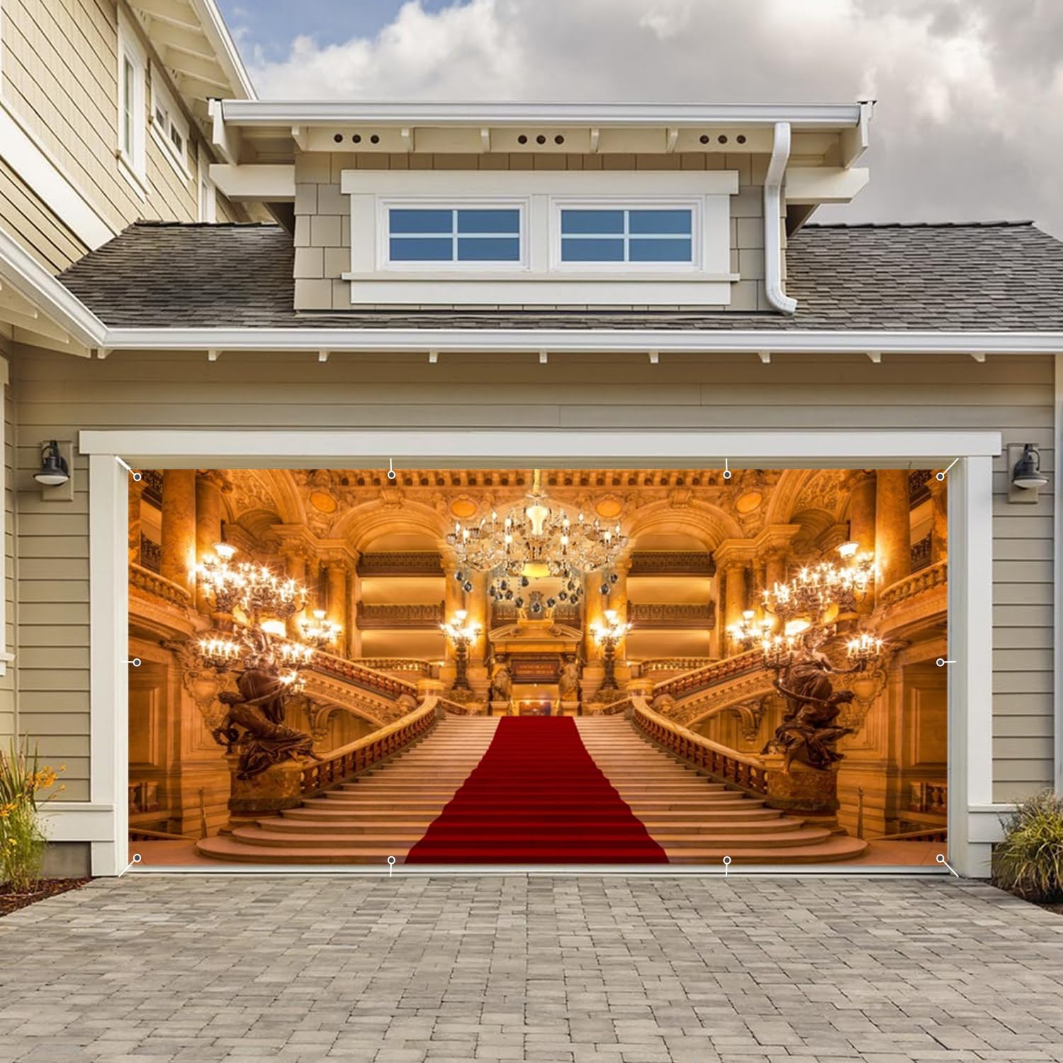 Luxurious Palace Garage Door Cover Banner Decorations Backdrop 8x16ft Large European Golden Castle Golden Palace Garage Door Wedding Girls Birthday Ceremony Prom Party Garage Door Banner Decorations