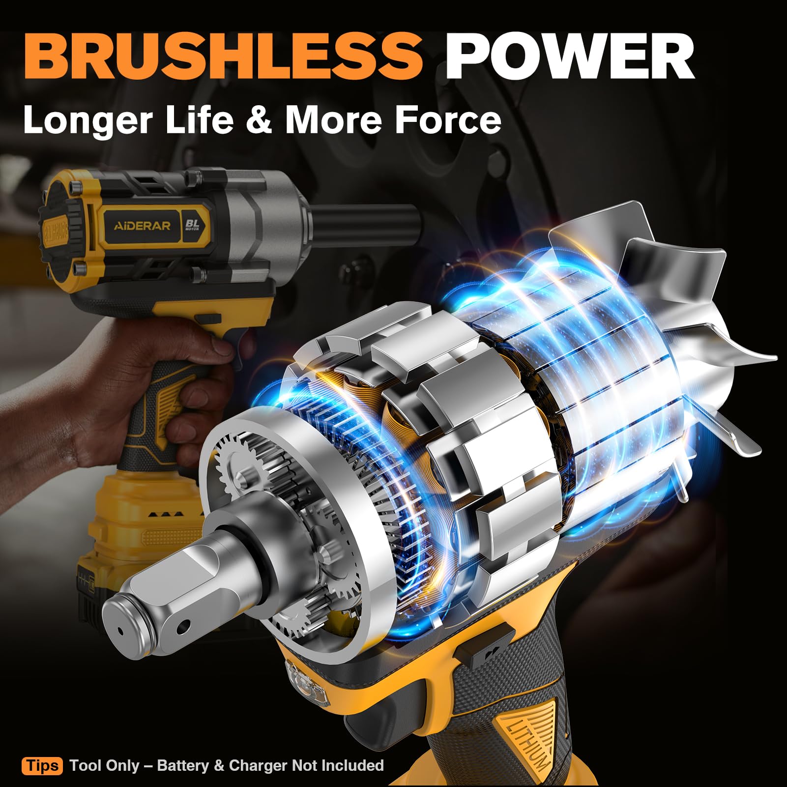 Avvitatore a impulsi per batteria DeWalt, 1328Ft-Lbs (1800N.m) Avvitatore a percussione, pistola a percussione da 1/2", utensile elettrico a 3 velocità ad alta coppia per rimozione pneumatici