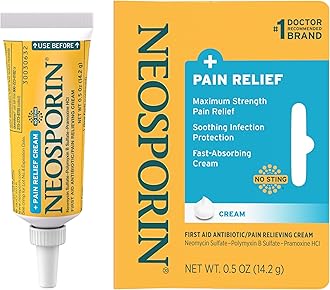 Neosporin + Maximum-Strength Pain Relief Dual Action Cream, First Aid Topical Antibiotic & Analgesic Cream for Soothing Infection Protection & Wound Care of Minor Cuts, Scrapes & Burns, .5 oz, 2 Pack