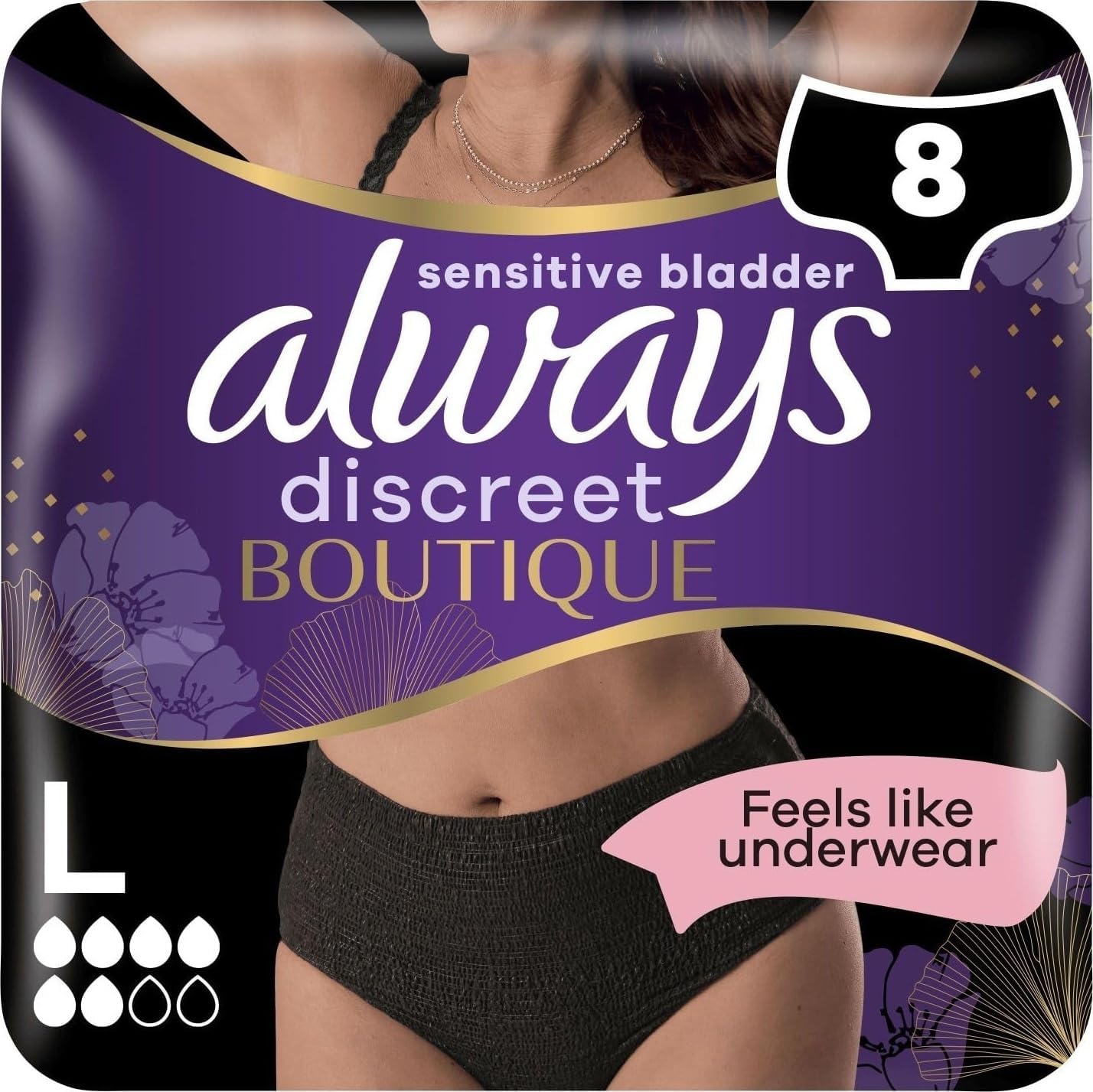 Always Discreet Pants Black L 8CT
