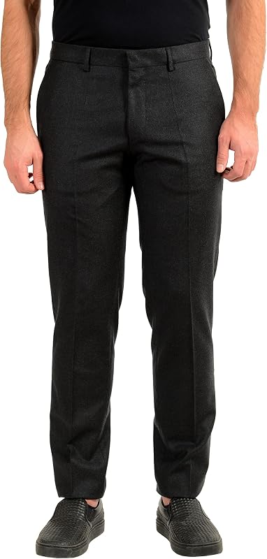 Hugo Boss Giro5 Slim Fit Pantalones de vestir gris oscuro con frente plano 100% lana US 38R IT 54