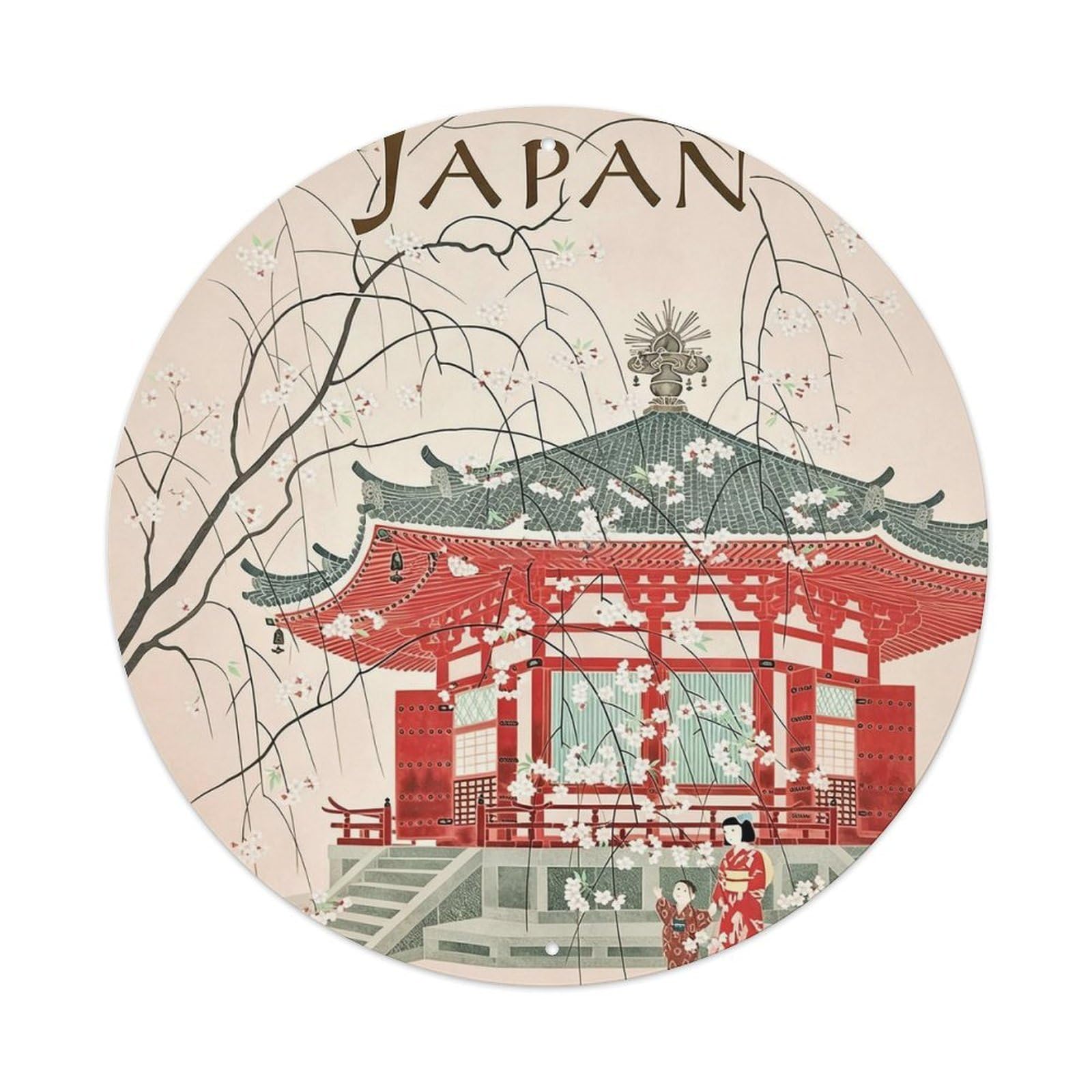 Travel Japan Metal Tin Sign Plaque Wall Decor for Cafe, Club, Garden Round Metal Poster 8x8Inch