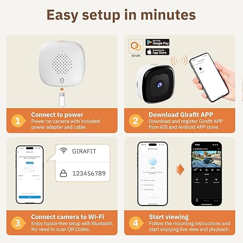 Miniatura 9 de Girafit Cámara de ventana de 3 MP 2K, cámaras de interior WiFi de 2.4 GHz y 5 GHz para seguridad del hogar, paquete de 2 con visión nocturna a color