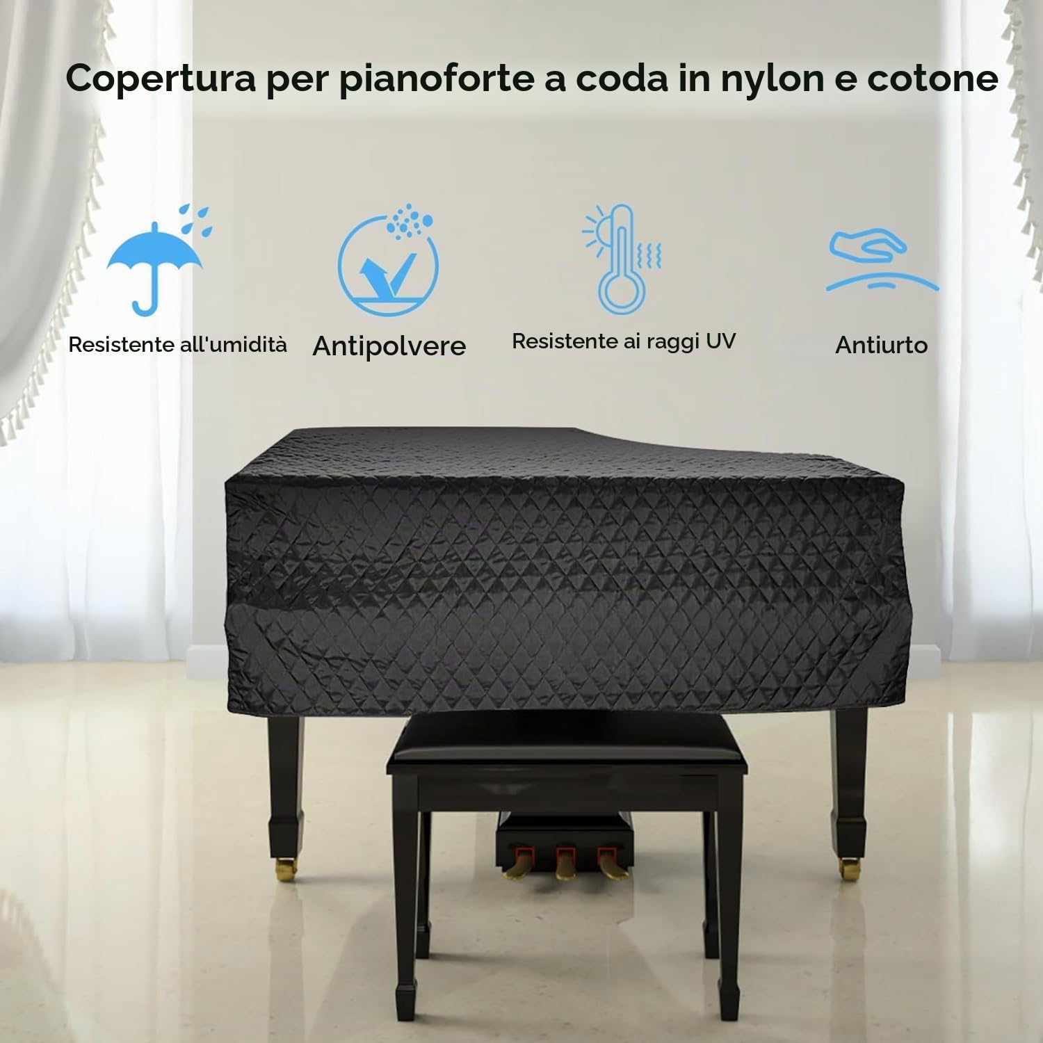 Copertura impermeabile per pianoforte a coda, Resistente all'umidità e alla polvere Copertura protettiva per pianoforte, 160cm