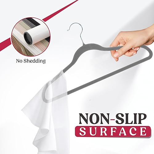 Miniatura 8 de LDC LUX DECOR COLLECTION Perchas de terciopelo gris, paquete de 30  Percha de fieltro antideslizante de alta calidad para abrigos, pantalones,