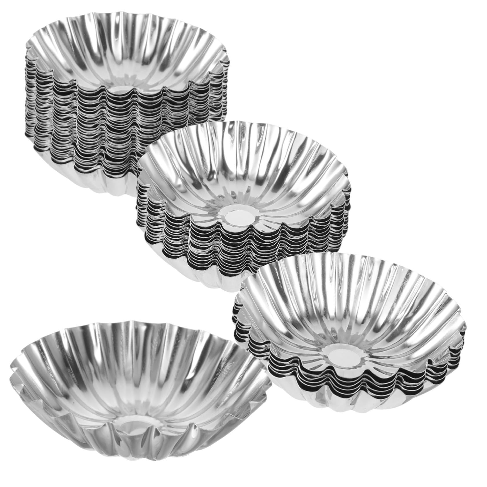 50 pièces Moules Tartelettes Acier Inoxydable Moules Pâtisserie Antiadhésifs pour Cupcakes Tartelettes Aux Œufs Pudding Adaptés Cuisine Maison et Professionnels