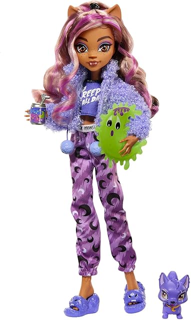 Monster High Upioroparty Lalka Clawdeen Wolf i figurka zwierzątka  Crescent, HKY67