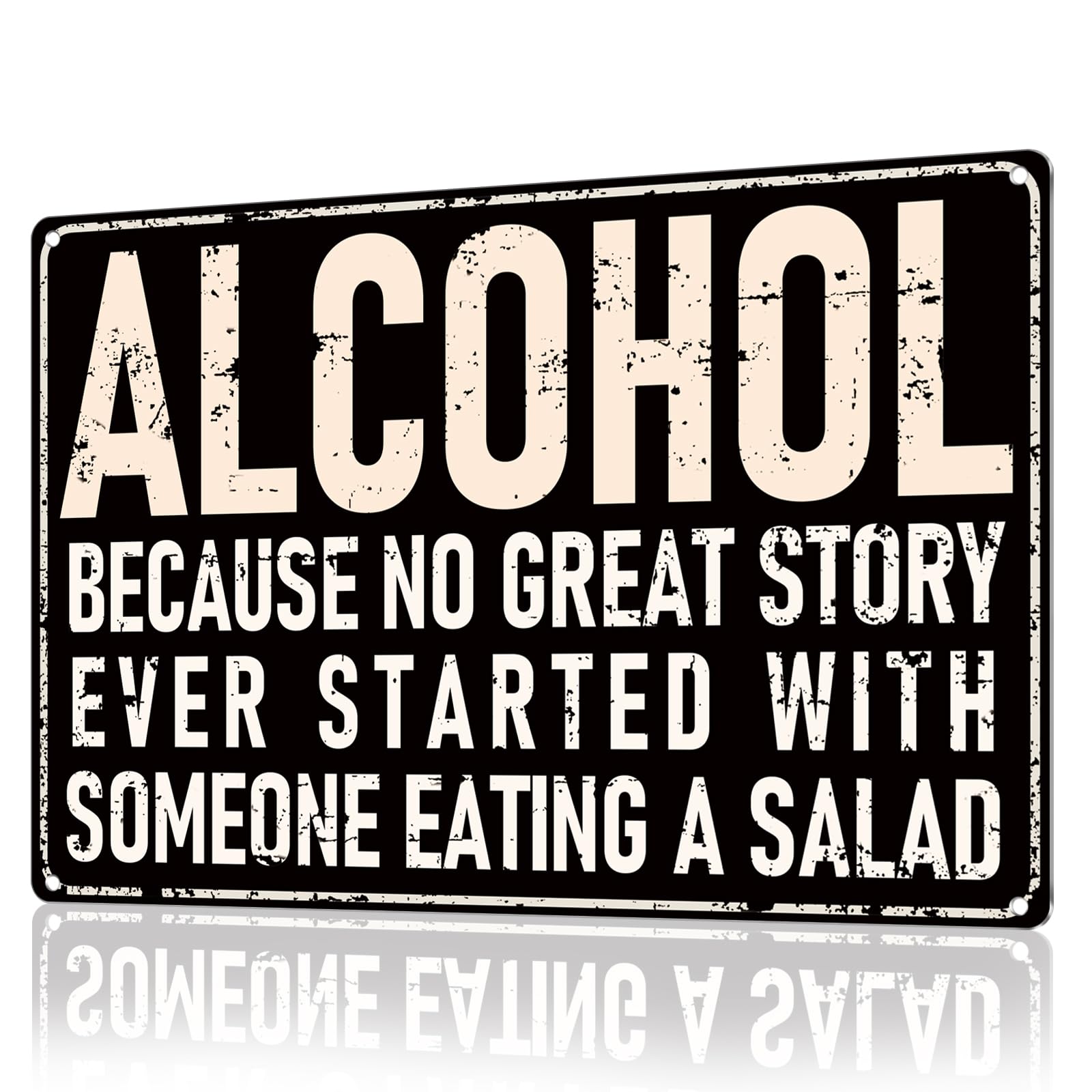 SMAZDFXX Funny Bar Sign or Man Cave Decor Vintage Metal Beer Signs Wall Decorations for Home Bar/Basement/Garage/Mancave, Alcohol – No Great Story Started with Salad 8"x12"