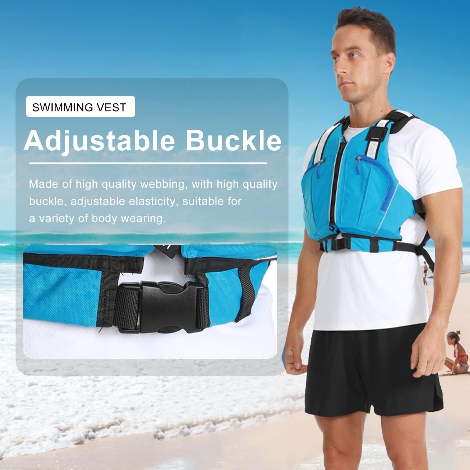 Chaleco flotante unisex ajustable alta fuerza flotante luz nylon correas reflectantes para paddle surf Natación deportes acuáticos