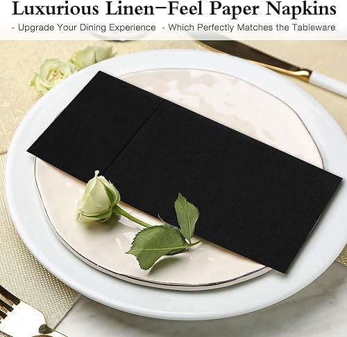 Miniatura 8 de Lylllwly Servilletas de papel negras desechables, servilletas de cena con bolsillo integrado para cubiertos, servilletas de tela, preplegadas para