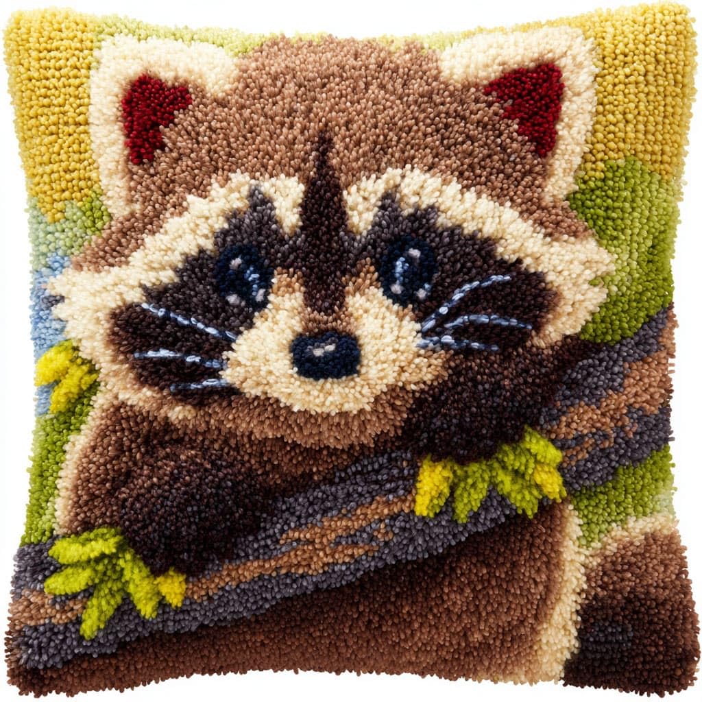 WallustrioaW Latch Hook Cushion Kits,Animal Raccoon