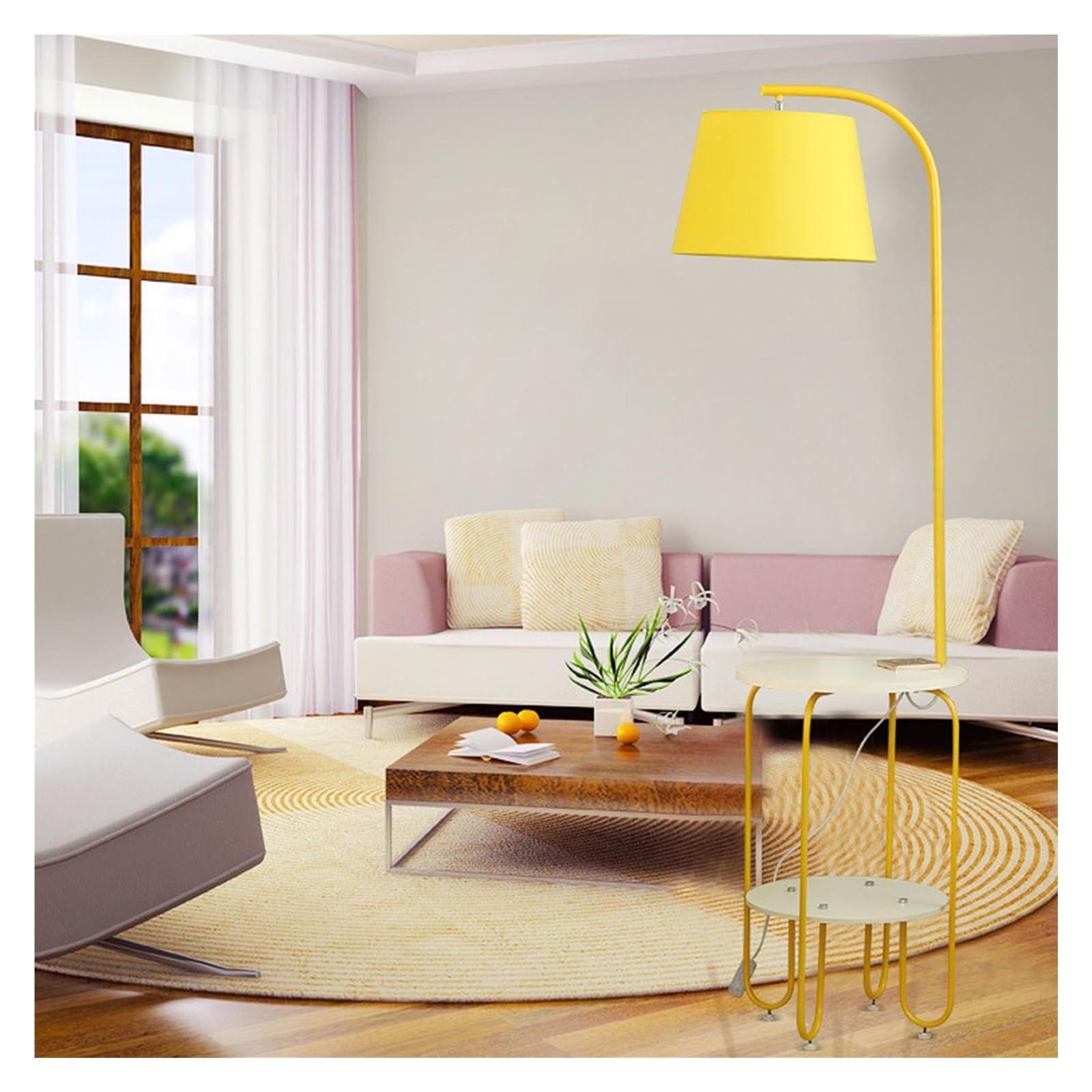 Z4T8M2K6G5 Tall Standing Lamp Floor Lamps End Table with Charging Station, Bedside with Lamp Attached, Small Side for Bedroom(Yellow)