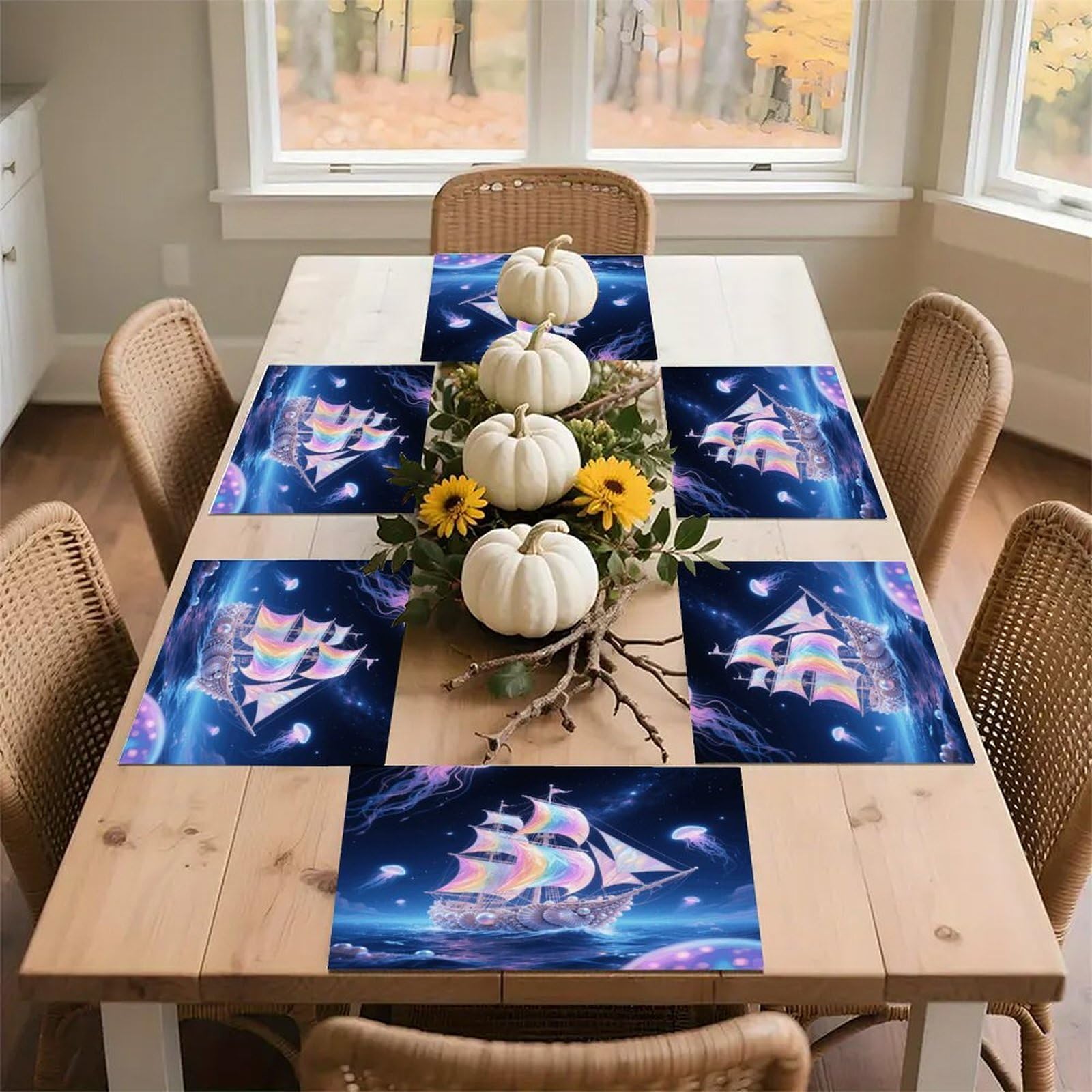 Shell Sailing in Star Ocean Placemats Heat Resistant Non-Slip Place Mats Washable Wipeable Table Mat Kitchen Dining Table Decoration Placemats Indoor Outdoor Place Mats 17.7’’×11.8’’