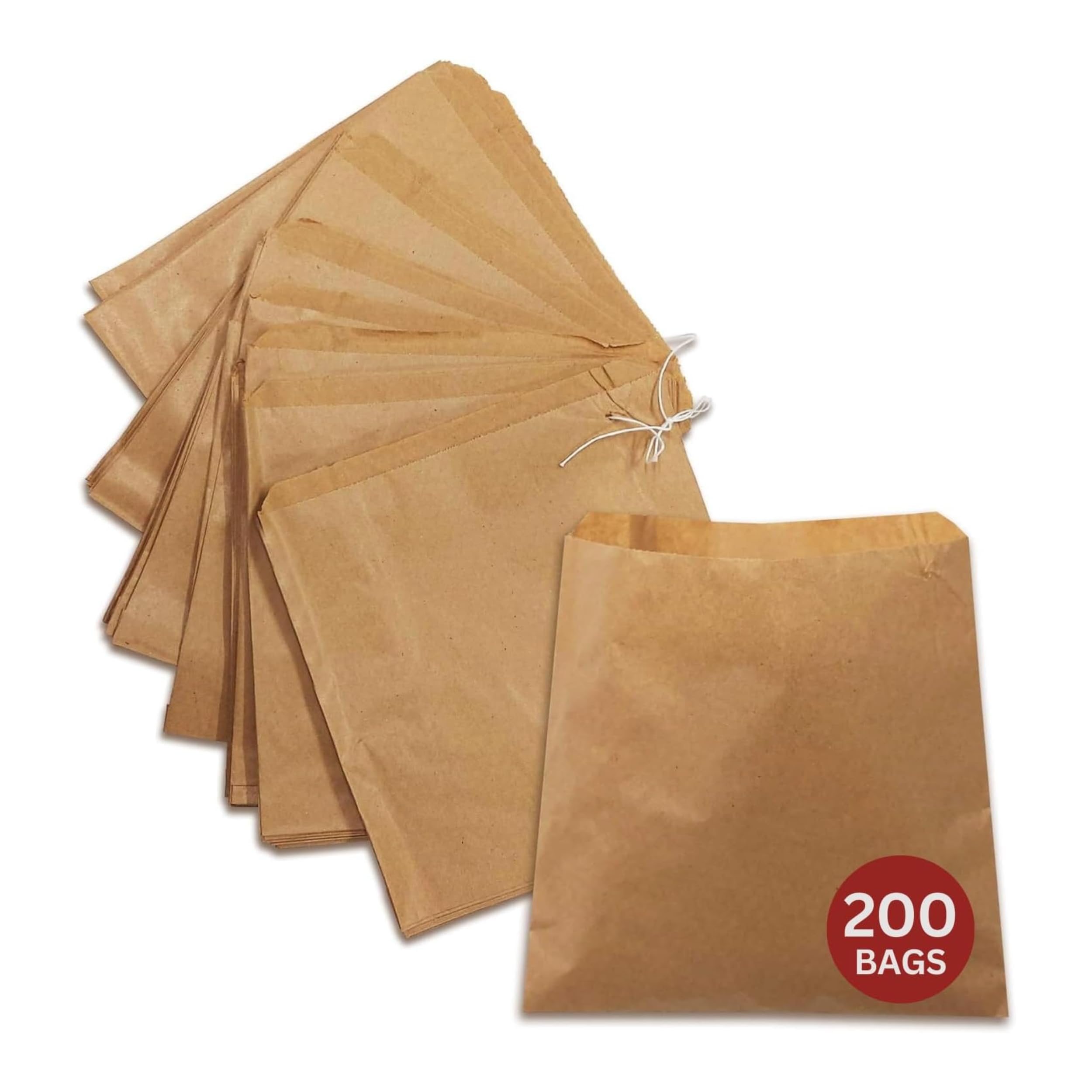 200 x Strung Kraft Paper Bags (12 x 12 inch) – Brown Paper Bags for Food, Lunch, Gifts, Groceries, Sandwiches & Takeaway | Greaseproof & Eco-Friendly Fruit Bag | Recyclable Extra Large Brown Bag