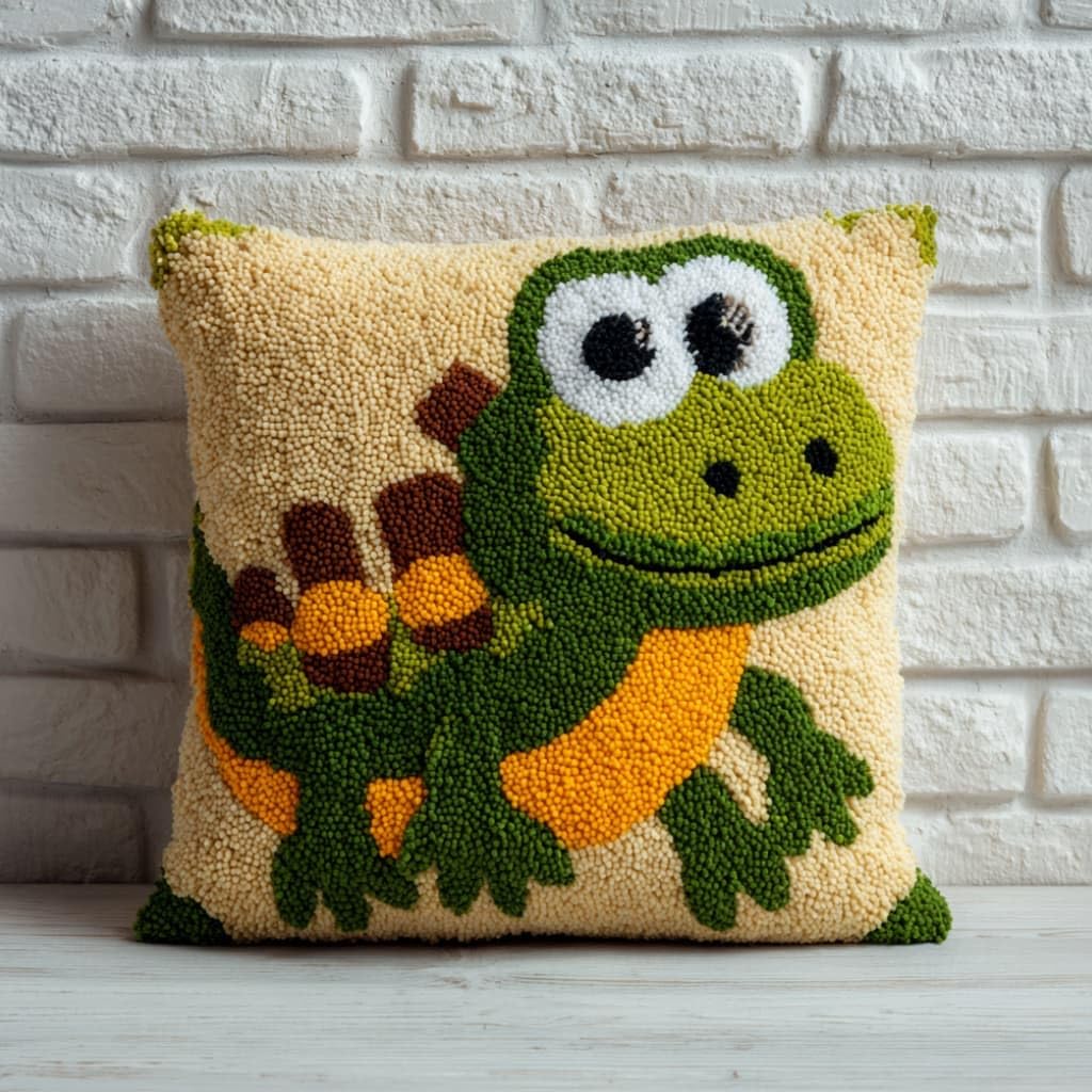 Taxpy DIY Latch Hook Pillow Kit Pre-Printed Hook and Latch Rug Kits Lizards 17X17 Inch.Cross-Stitch Embroidery Cushion Cover for Home Sofa Decoration
