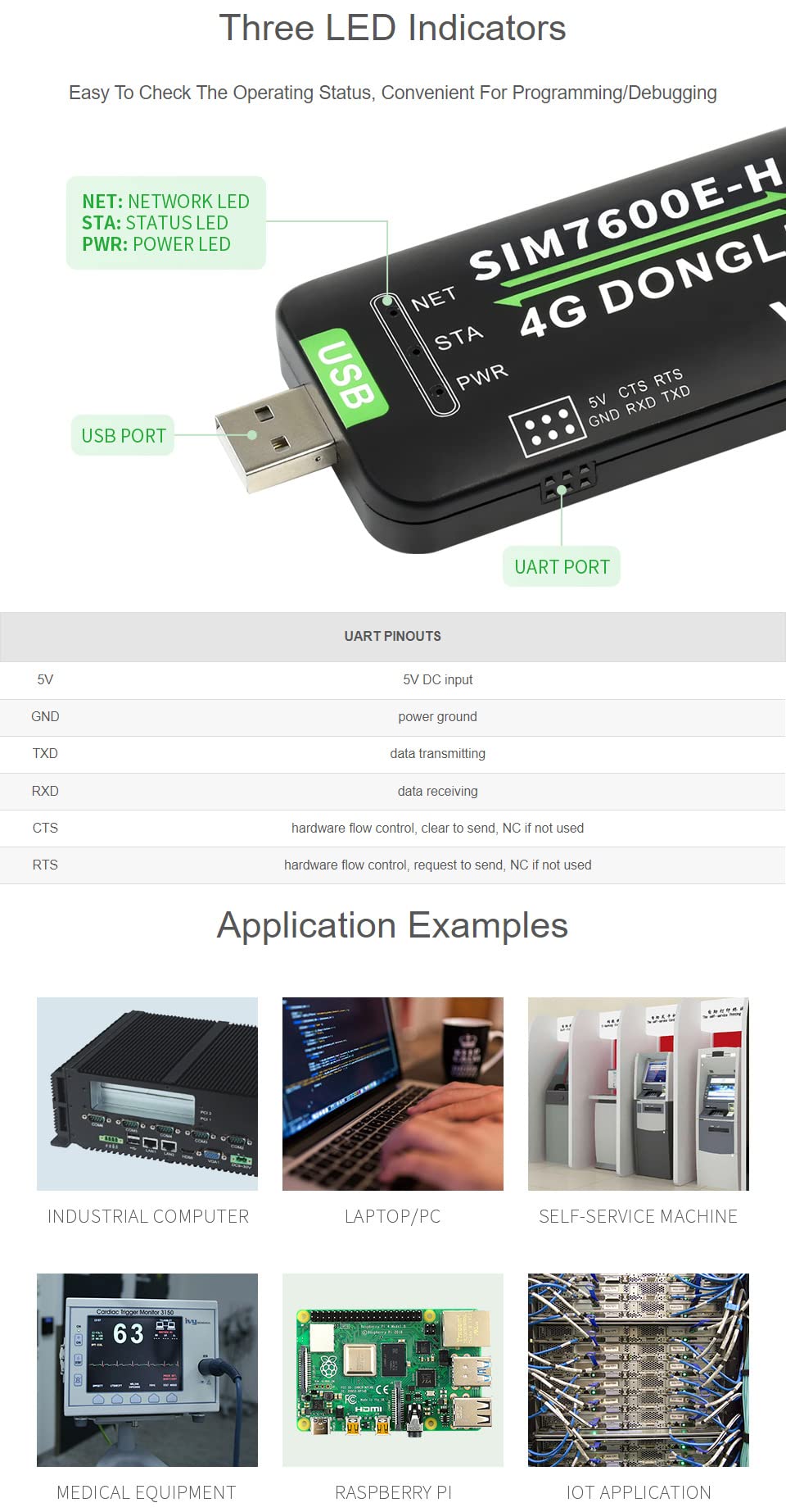 Waveshare SIM7600E-H 4G DONGLE with Antenna for Industrial Grade 4G Communication and GNSS Positioning Peripheral
