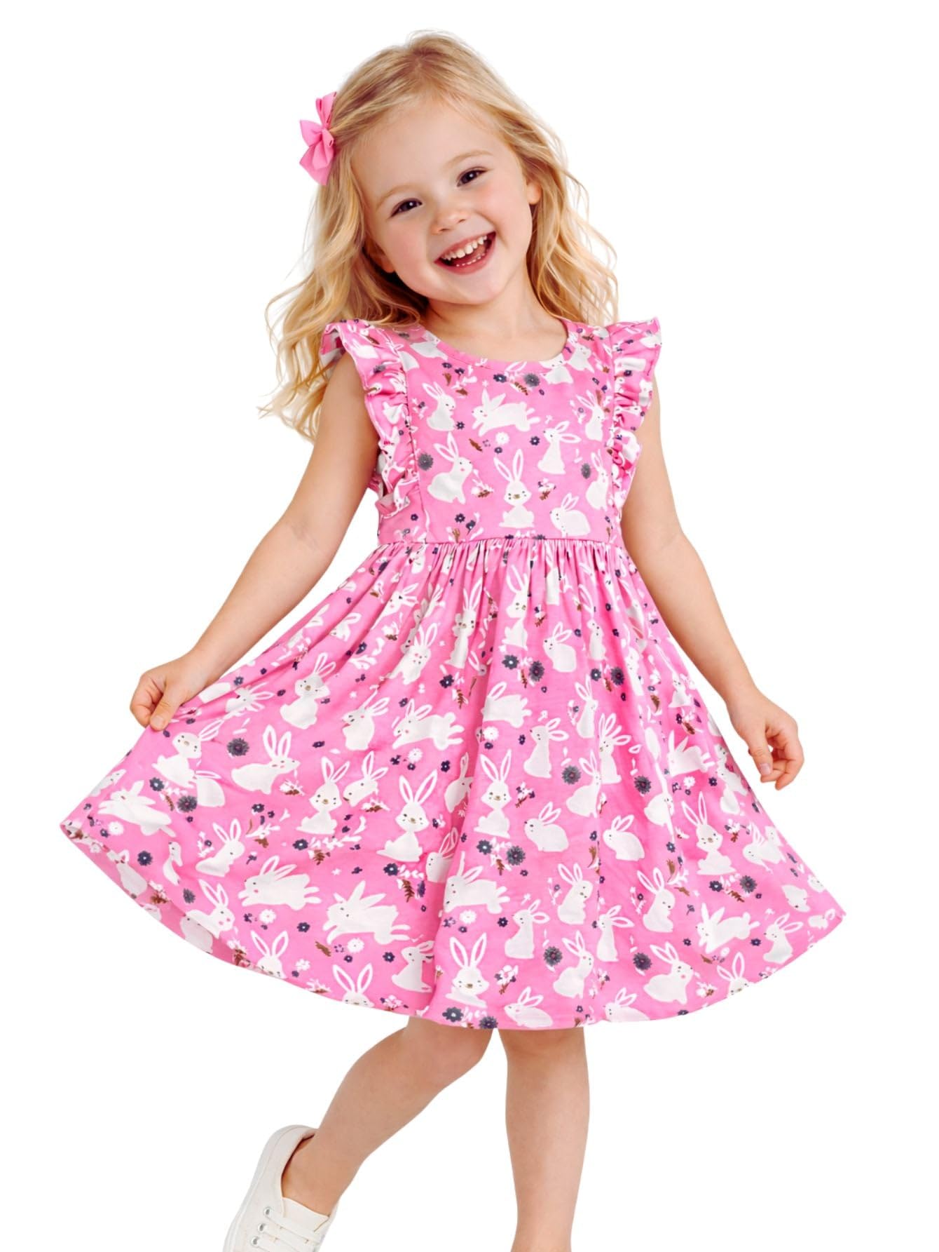 HILEELANG Toddler Girl Easter Dress Summer Cotton Casual Sleeveless Playwear Beach Sundress