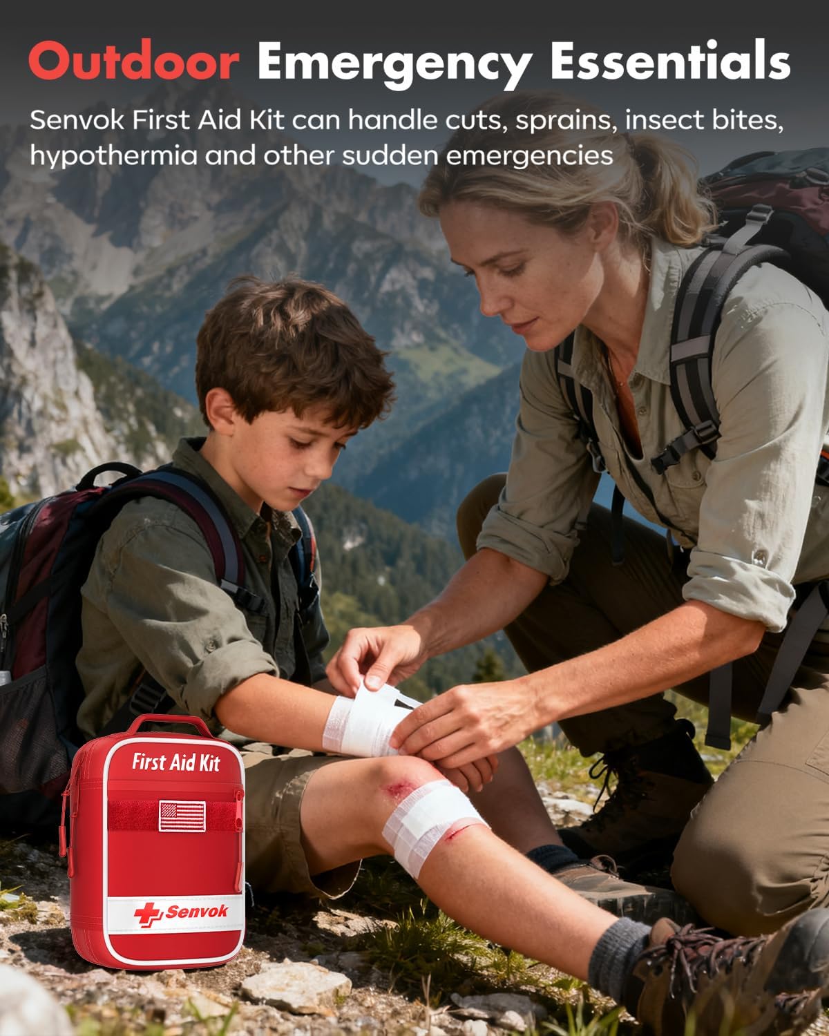 Senvok 121 Pcs First Aid Kit for Car, Home & Travel - Emergency Survival Kit with Zip Stitch Wound Closure and Molle Pack Pockets - Ideal for Camping, Hiking, Outdoor Adventures