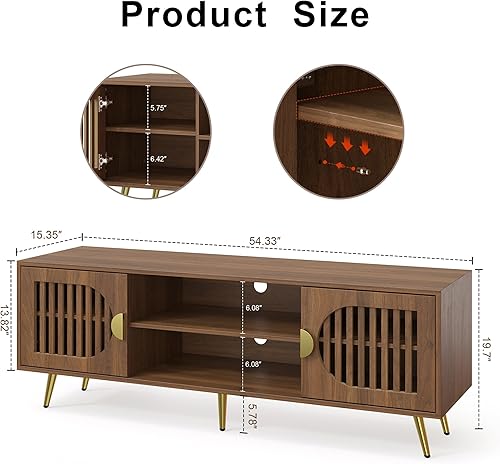 Miniatura 7 de Soporte de TV de nogal de 55 pulgadas para televisores de hasta 65 pulgadas, mesa consola central de entretenimiento moderna de mediados de siglo